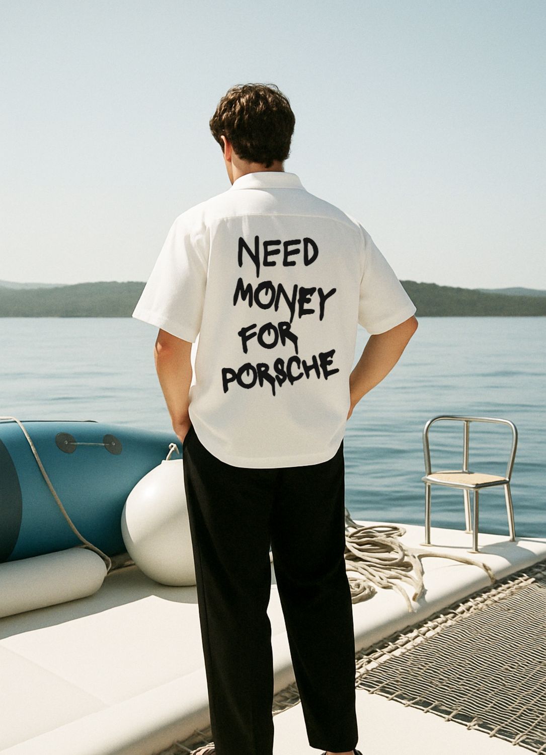 Need Money For Porsche White Oversized Shirt
