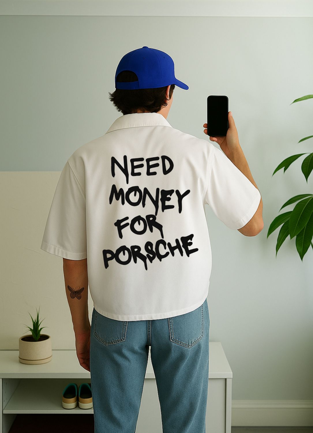 Need Money For Porsche White Oversized Shirt