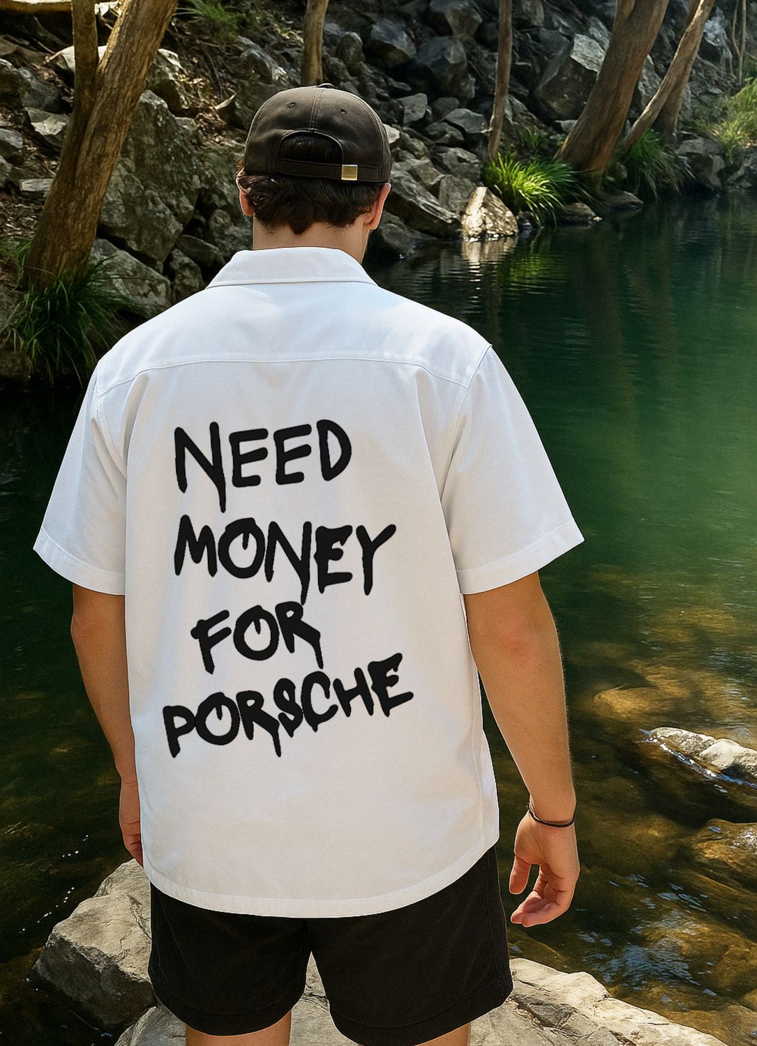 Need Money For Porsche White Oversized Shirt