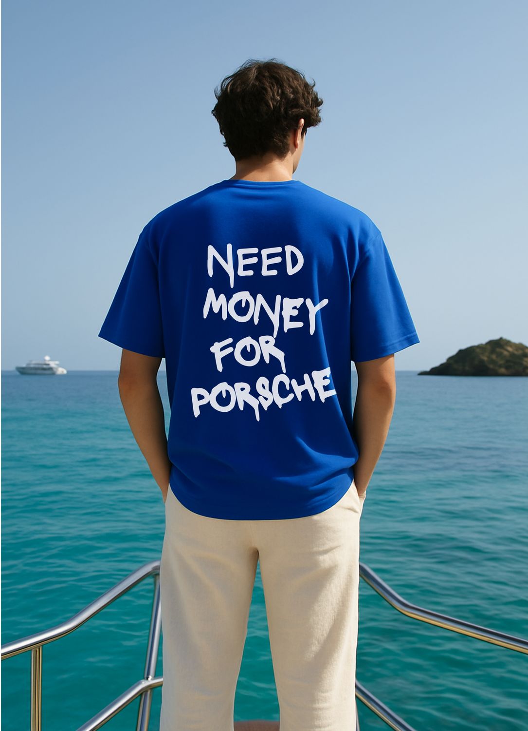 Need Money For Porsche Blue Oversized T-shirt