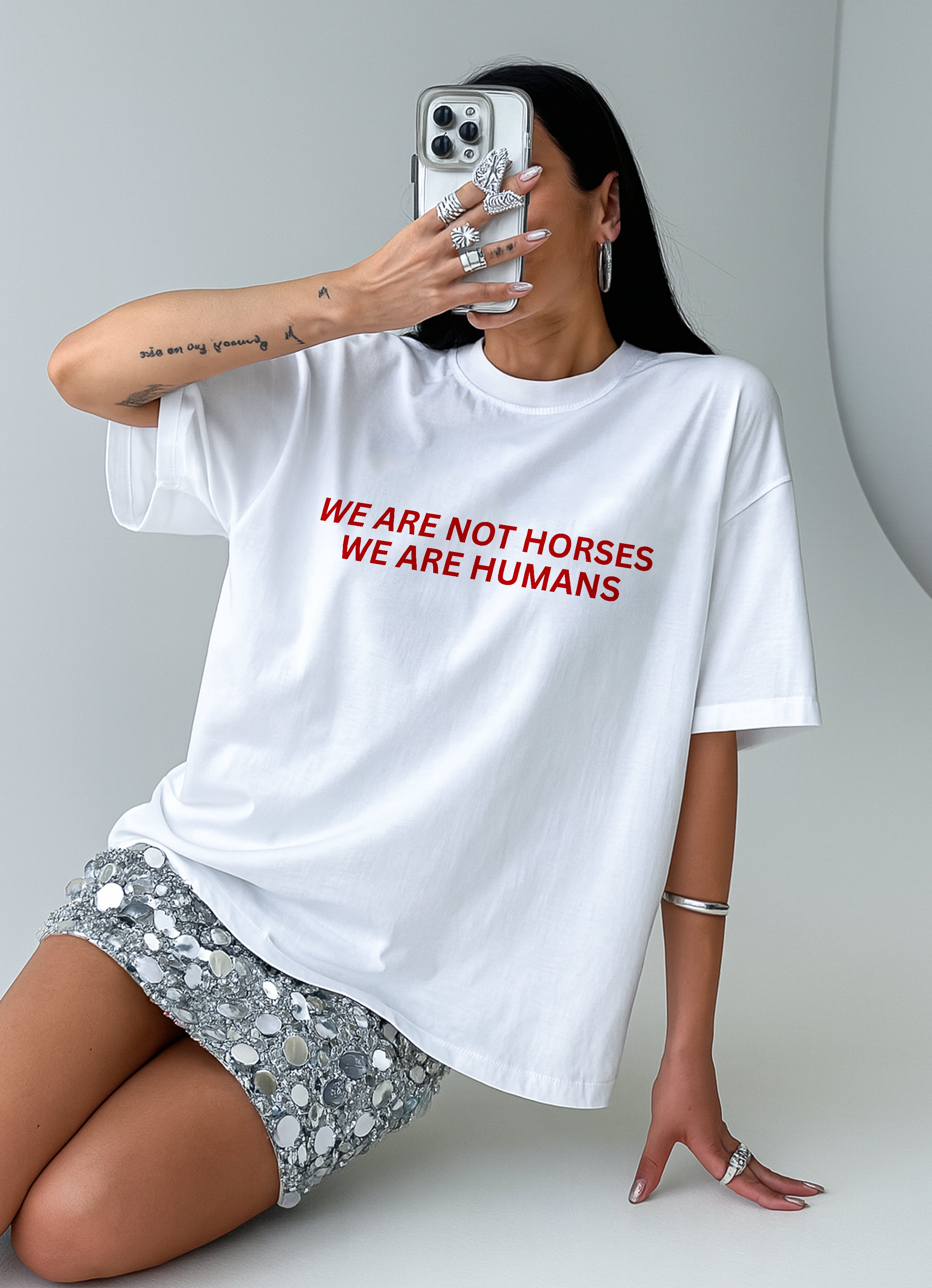 We are not horses White Oversized T-shirt