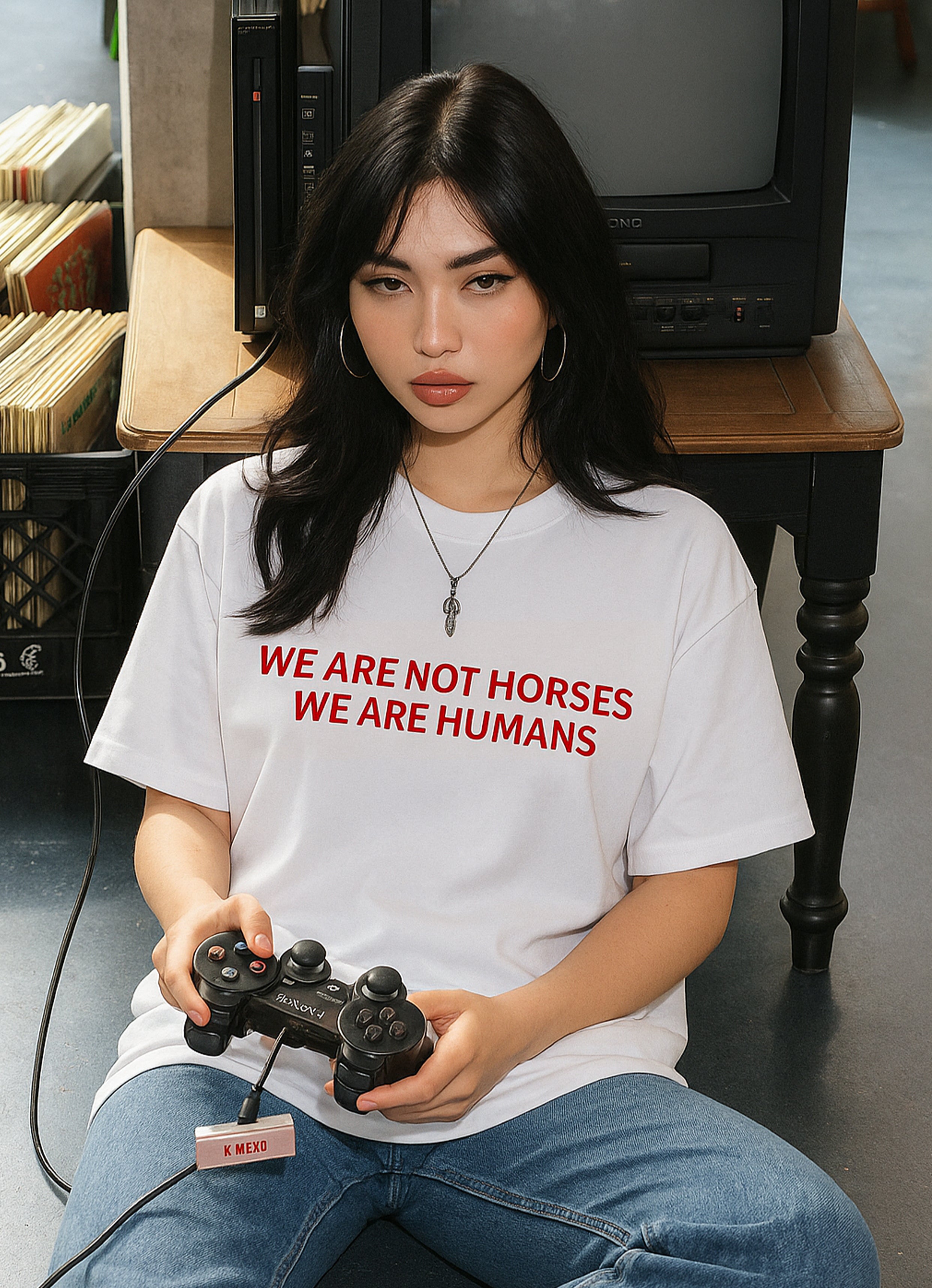 We are not horses White Oversized T-shirt