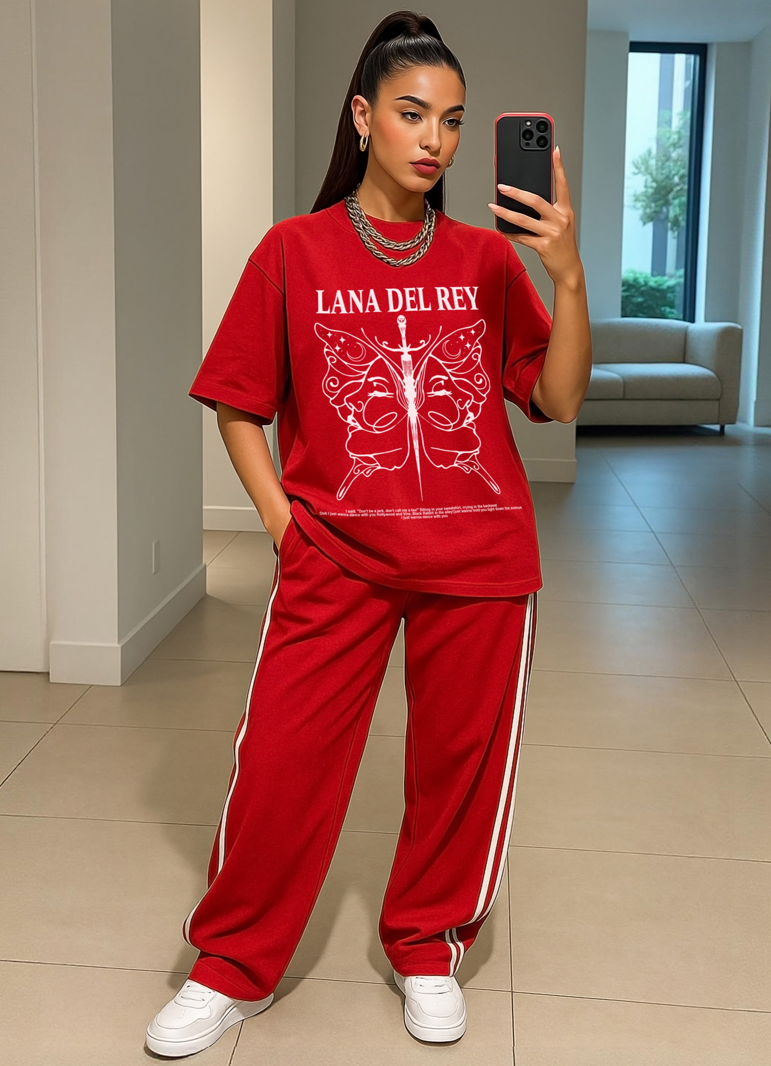 Lana Butterfly Red Oversized Tshirt