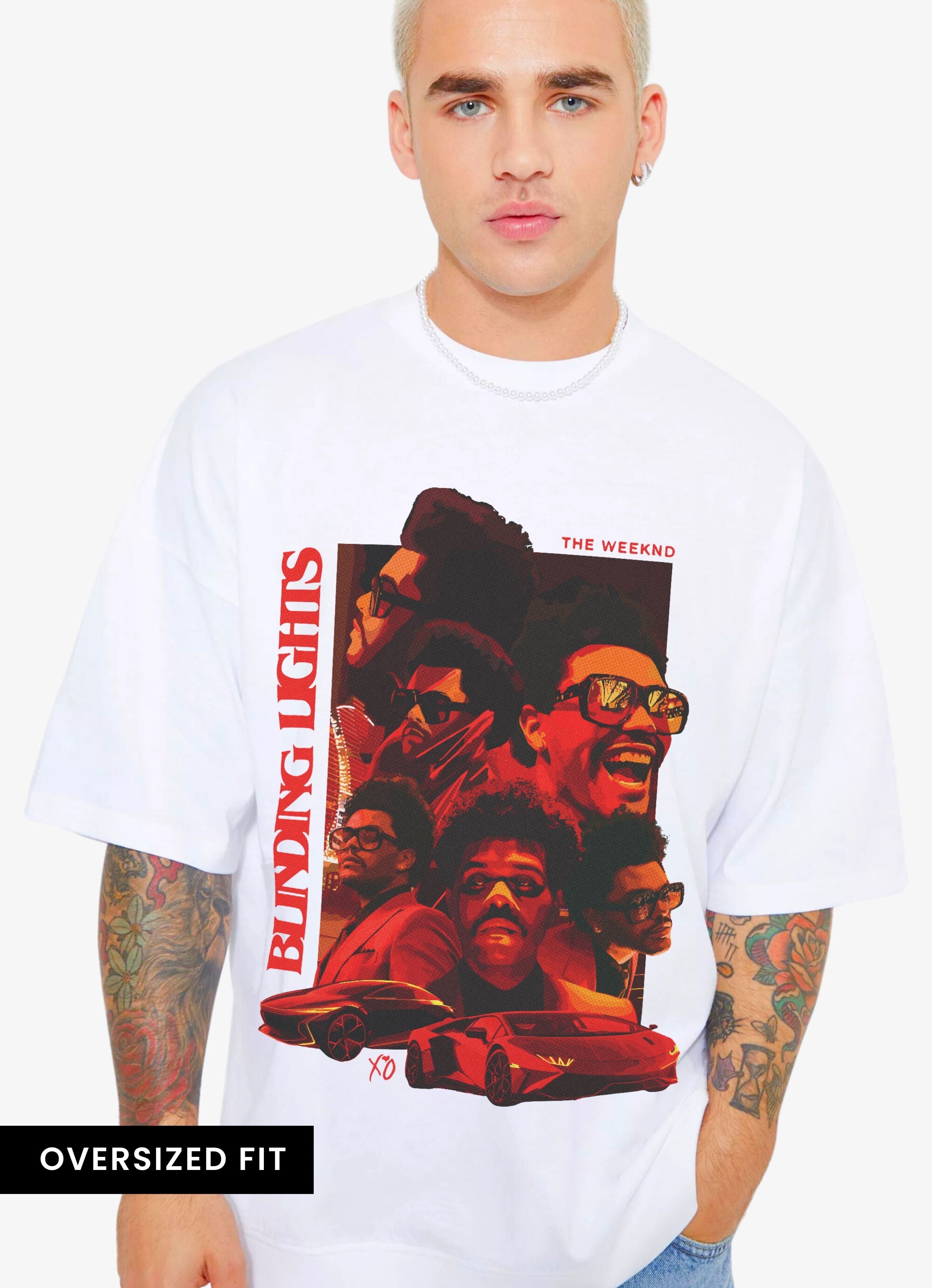 Weeknd Blinding Lights White Oversized Tshirt