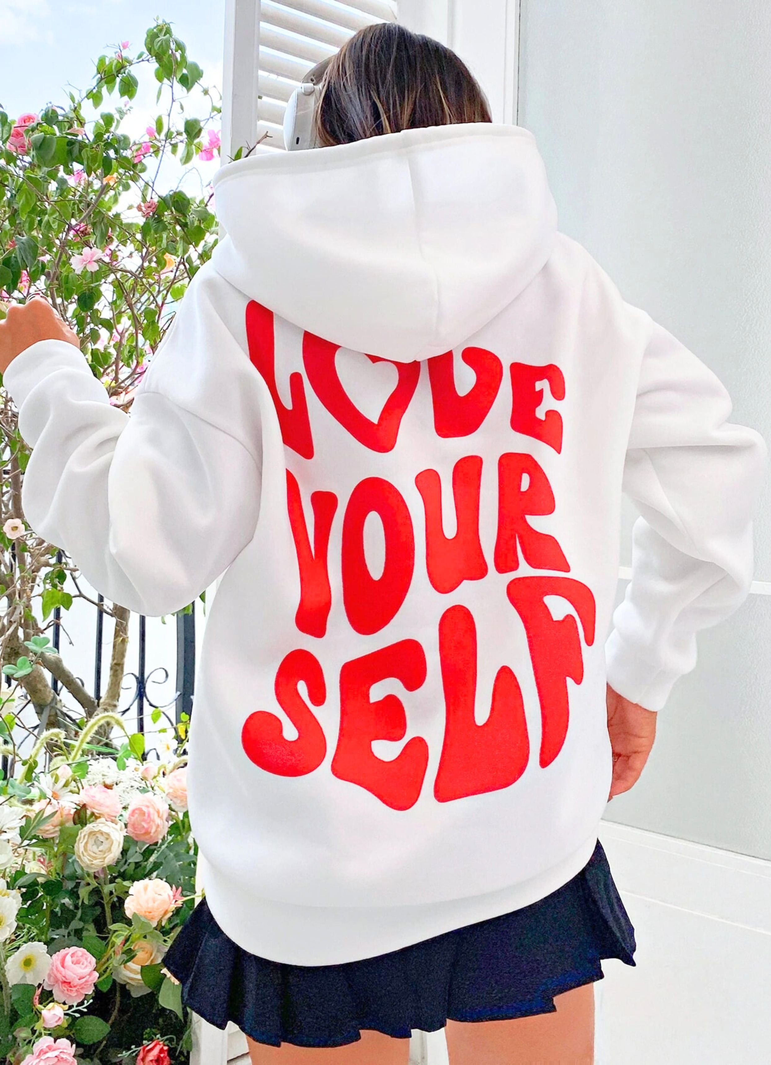 Love Yourself White Unisex Hoodie