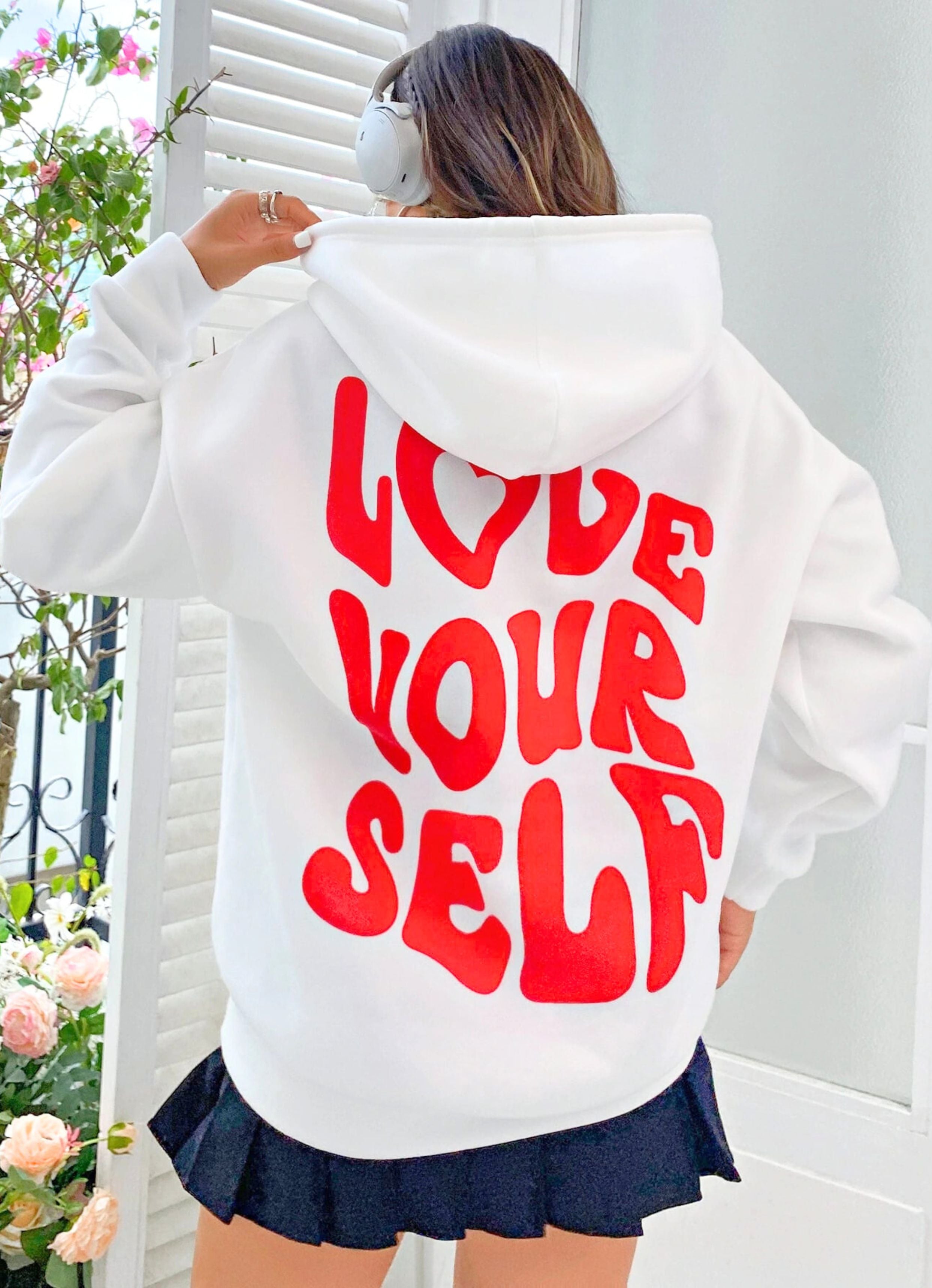 Love Yourself White Unisex Hoodie