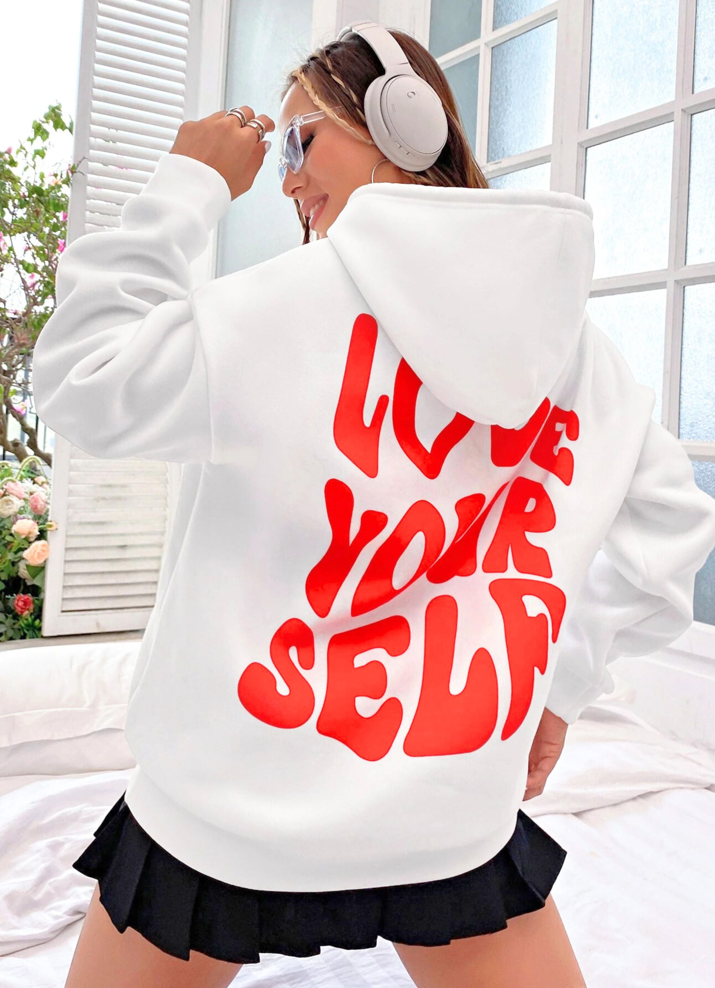 Love Yourself White Unisex Hoodie