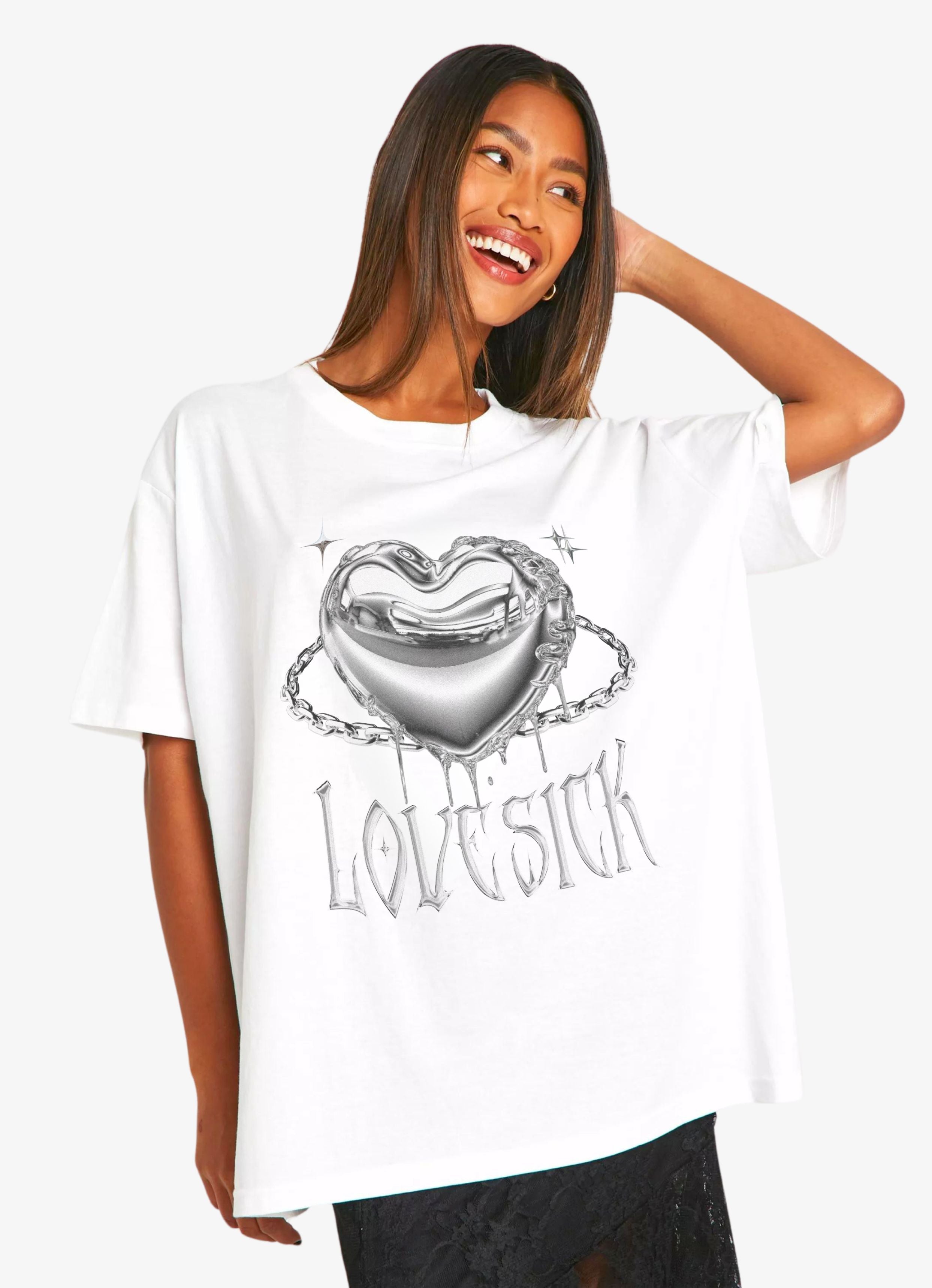 Y2K Lovesick White Oversized Tshirt