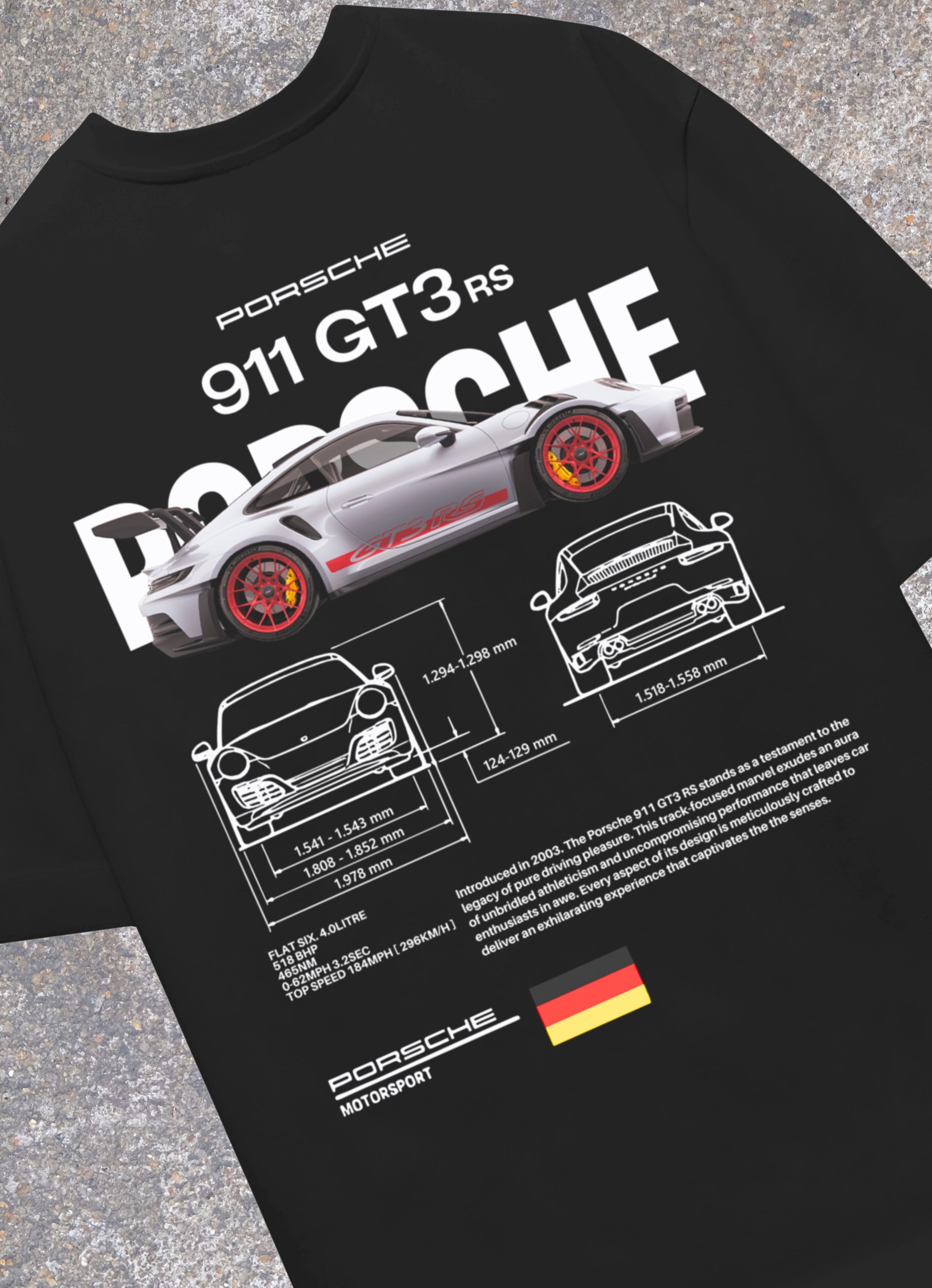 Porsche 911 GT3 Black Oversized Tshirt unisex