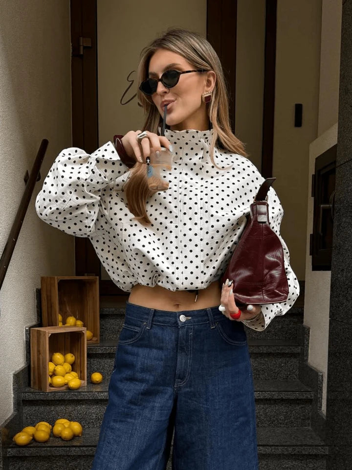 Women's Drawstring Zipper Polka Dot