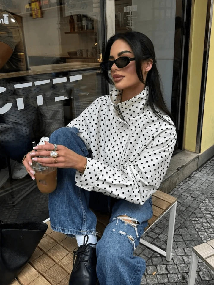 Women's Drawstring Zipper Polka Dot