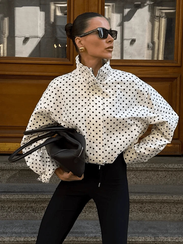 Women's Drawstring Zipper Polka Dot