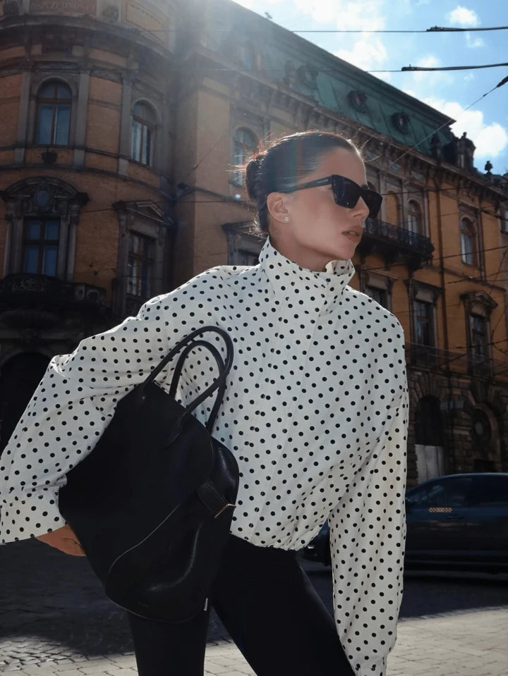 Women's Drawstring Zipper Polka Dot