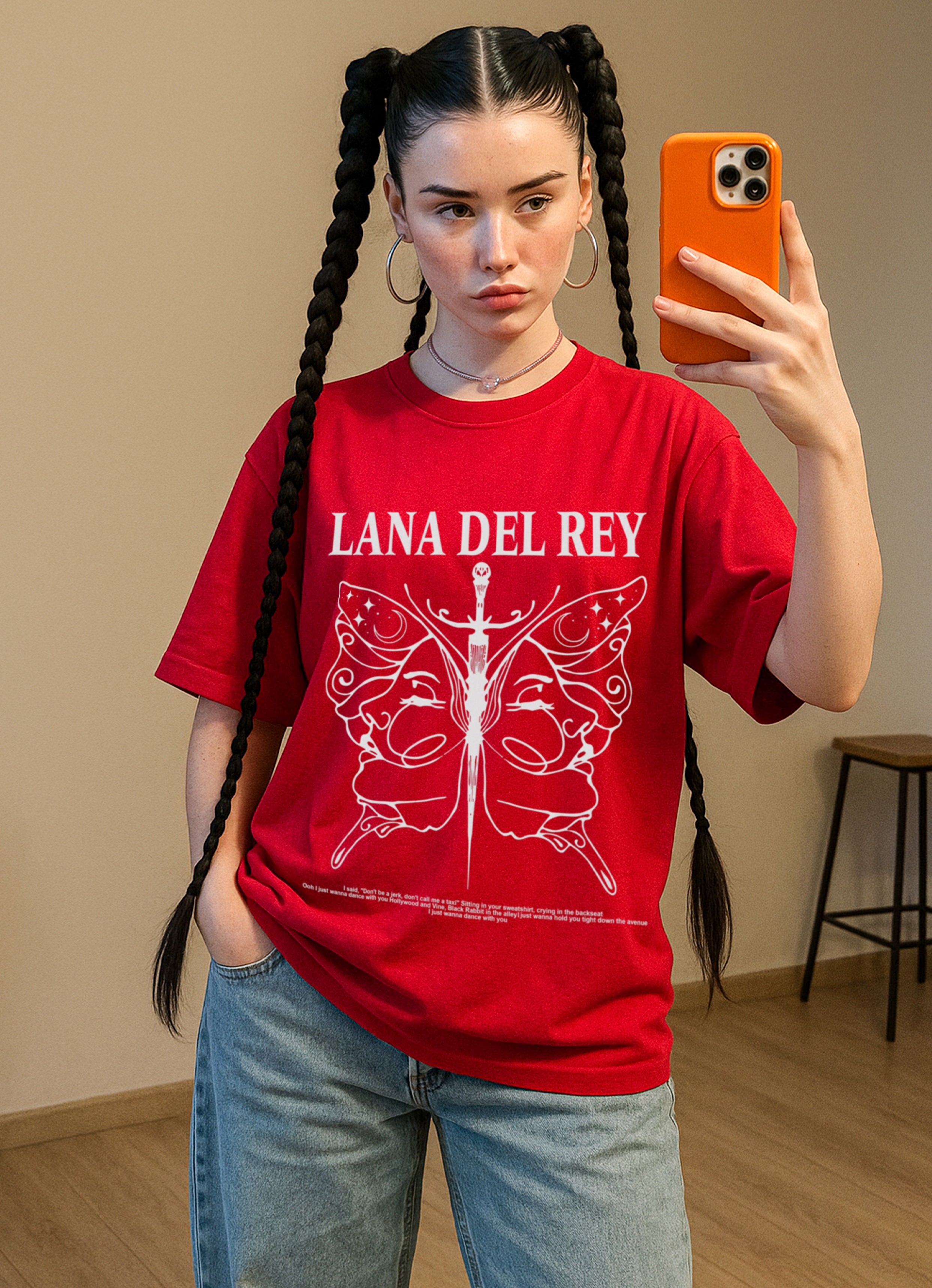 Lana Butterfly Red  Oversized Tshirt