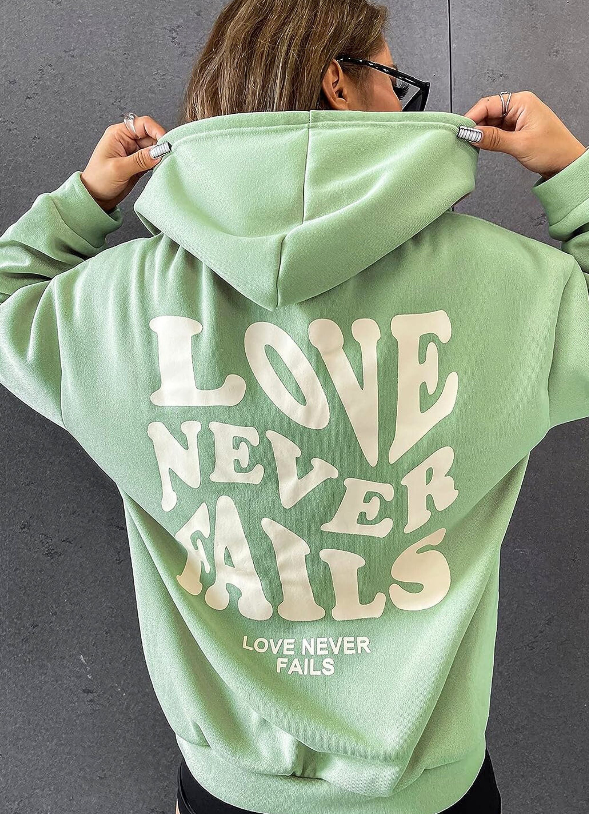 Love Never Fails Mint Green Unisex Hoodie