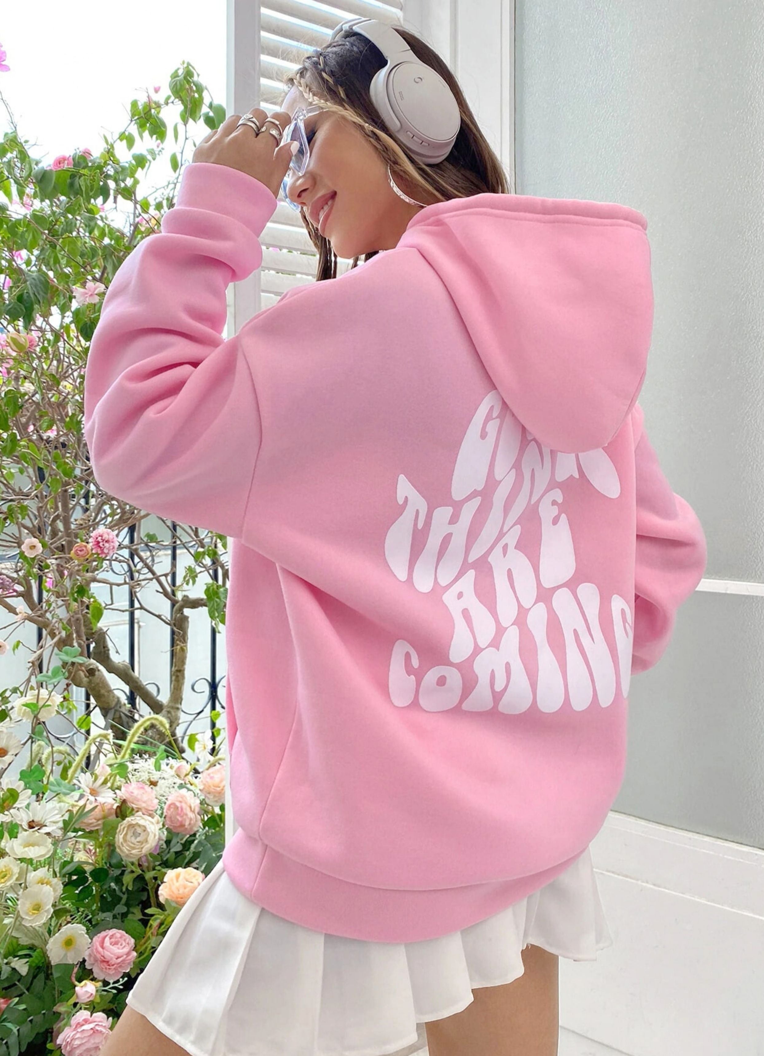 Good Things Are Coming Baby Pink Hoodie