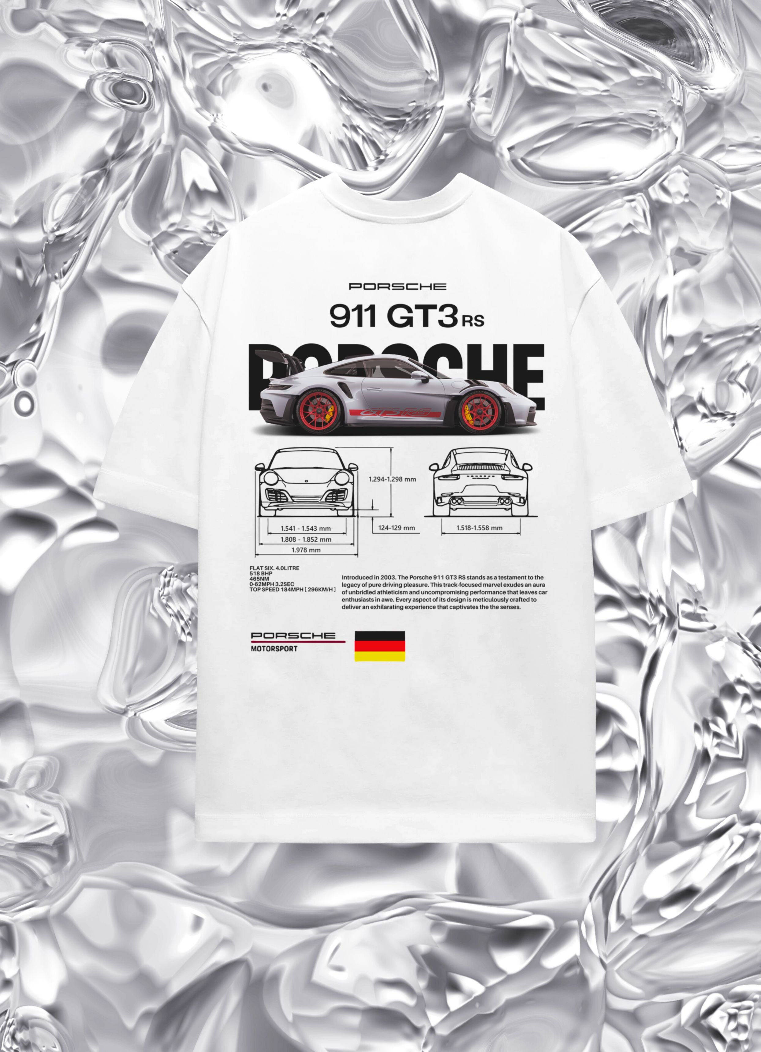 Porsche 911 GT3 F&B White Oversized Tshirt