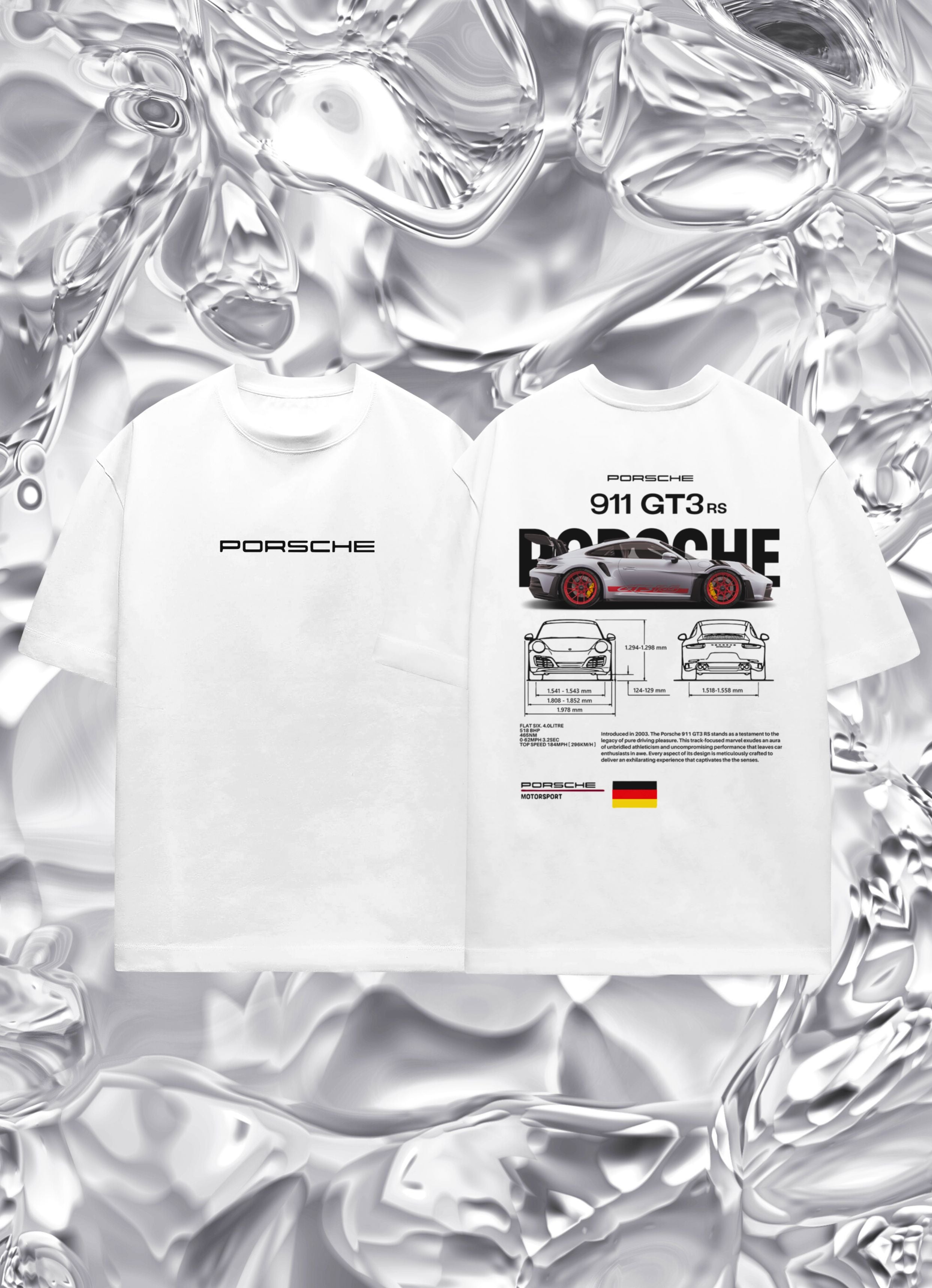 Porsche 911 GT3 F&B White Oversized Tshirt