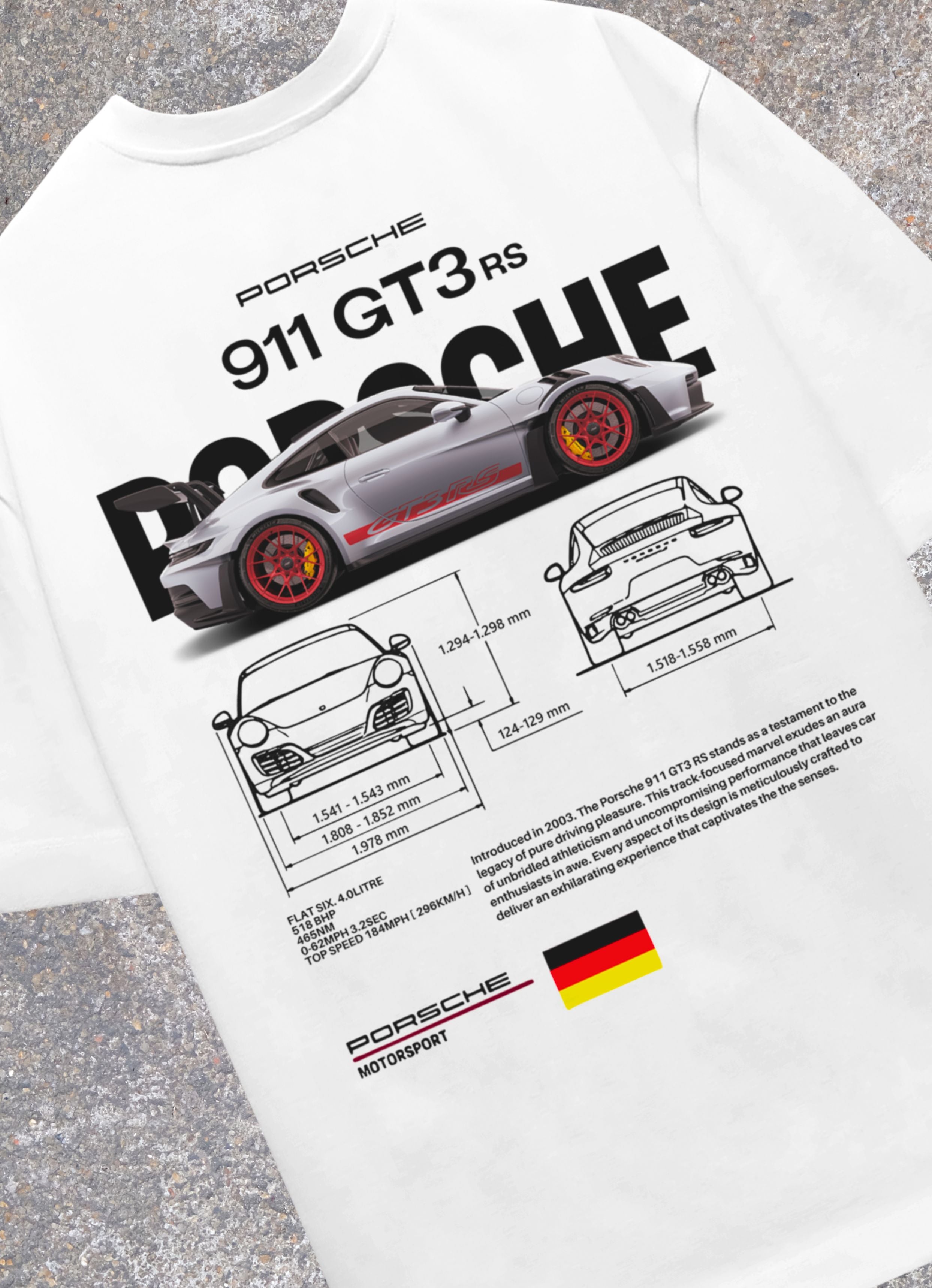 Porsche 911 GT3 F&B White Oversized Tshirt