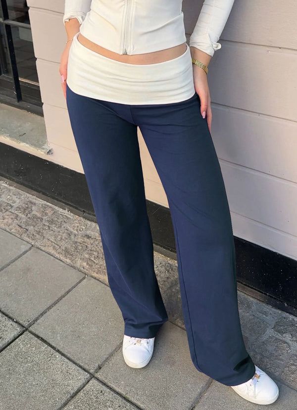 Foldover Flare Pants - Navy