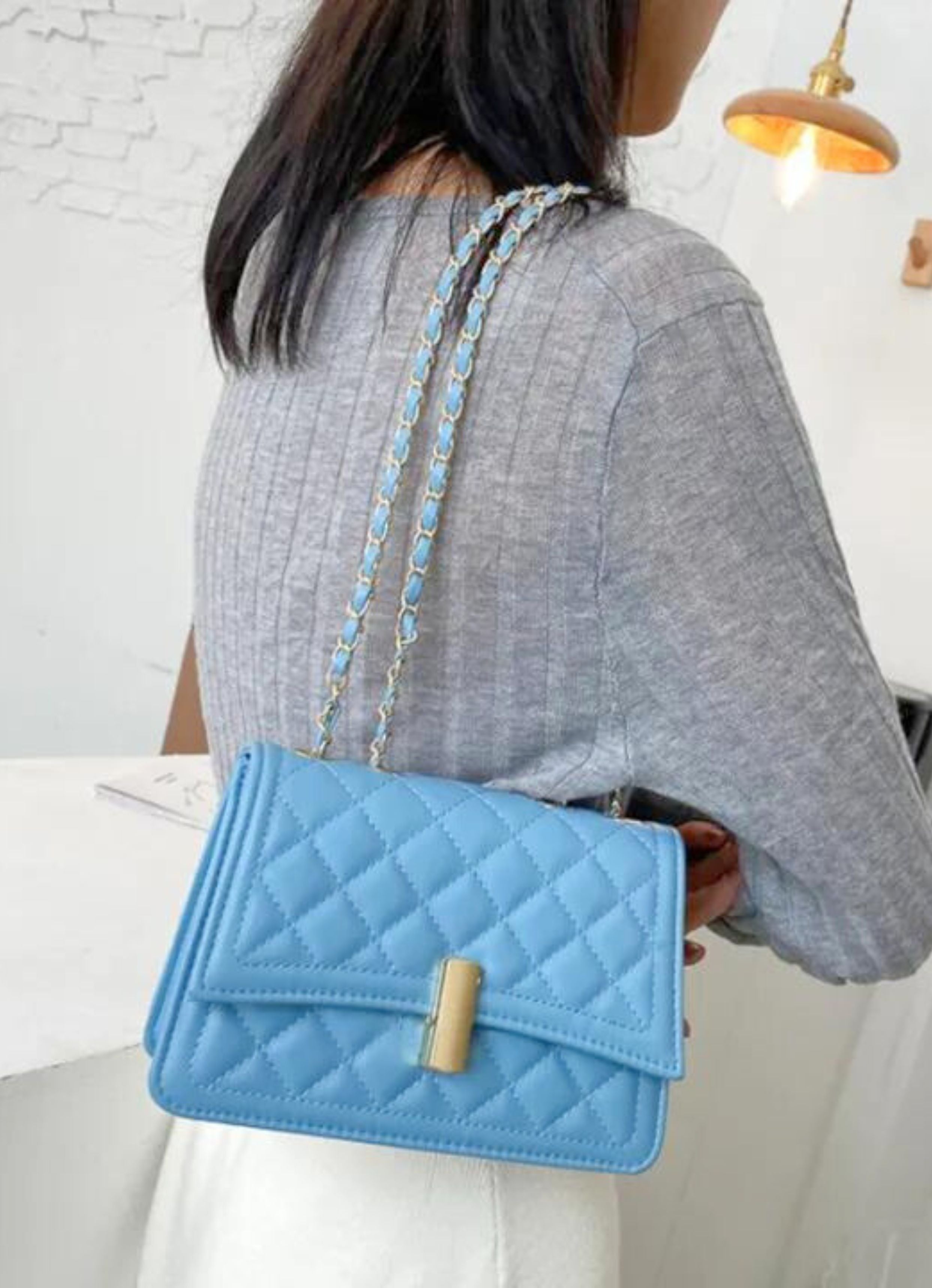 Lattice Pattern Blue Bag