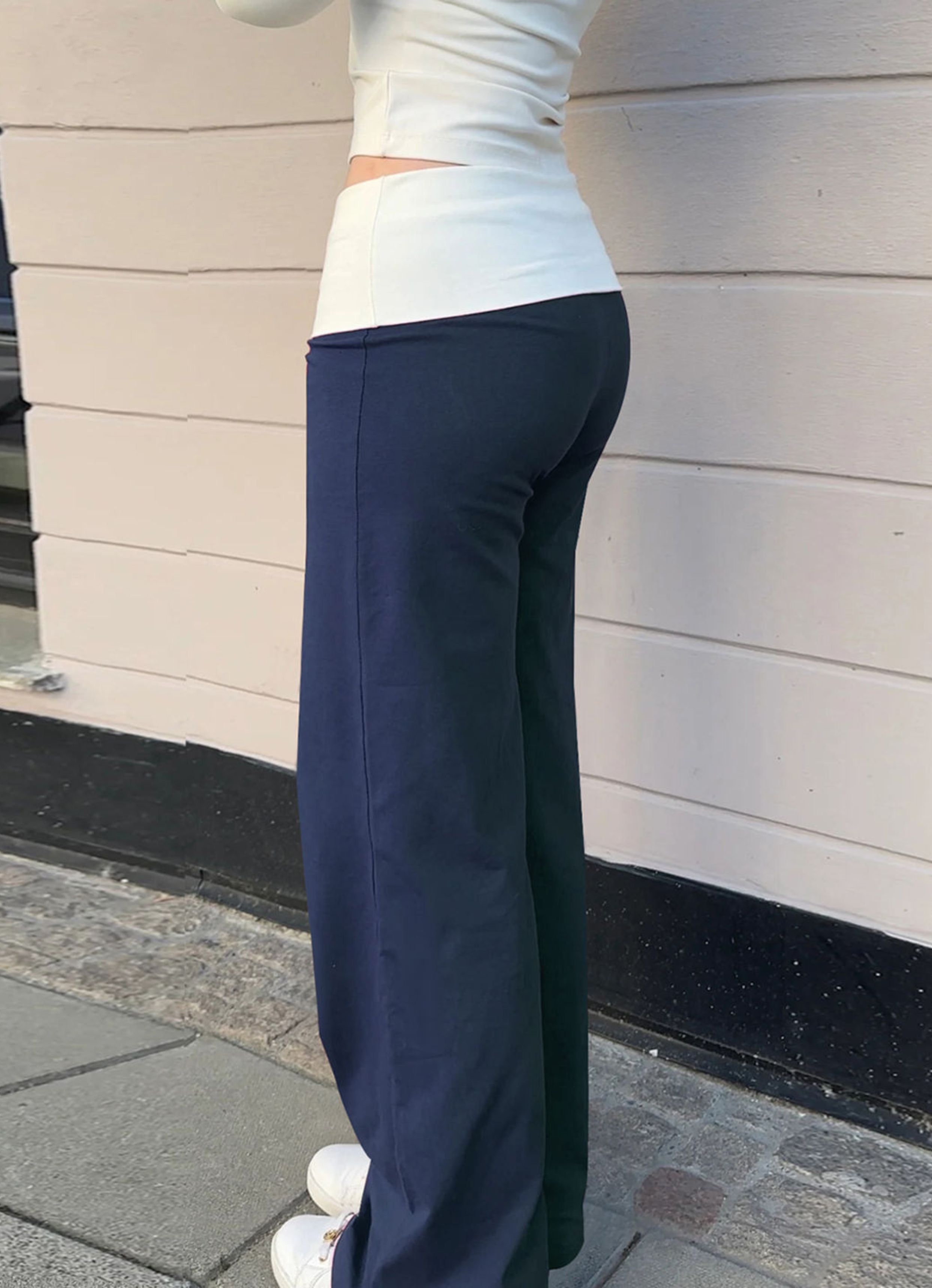 Foldover Flare Pants - Navy