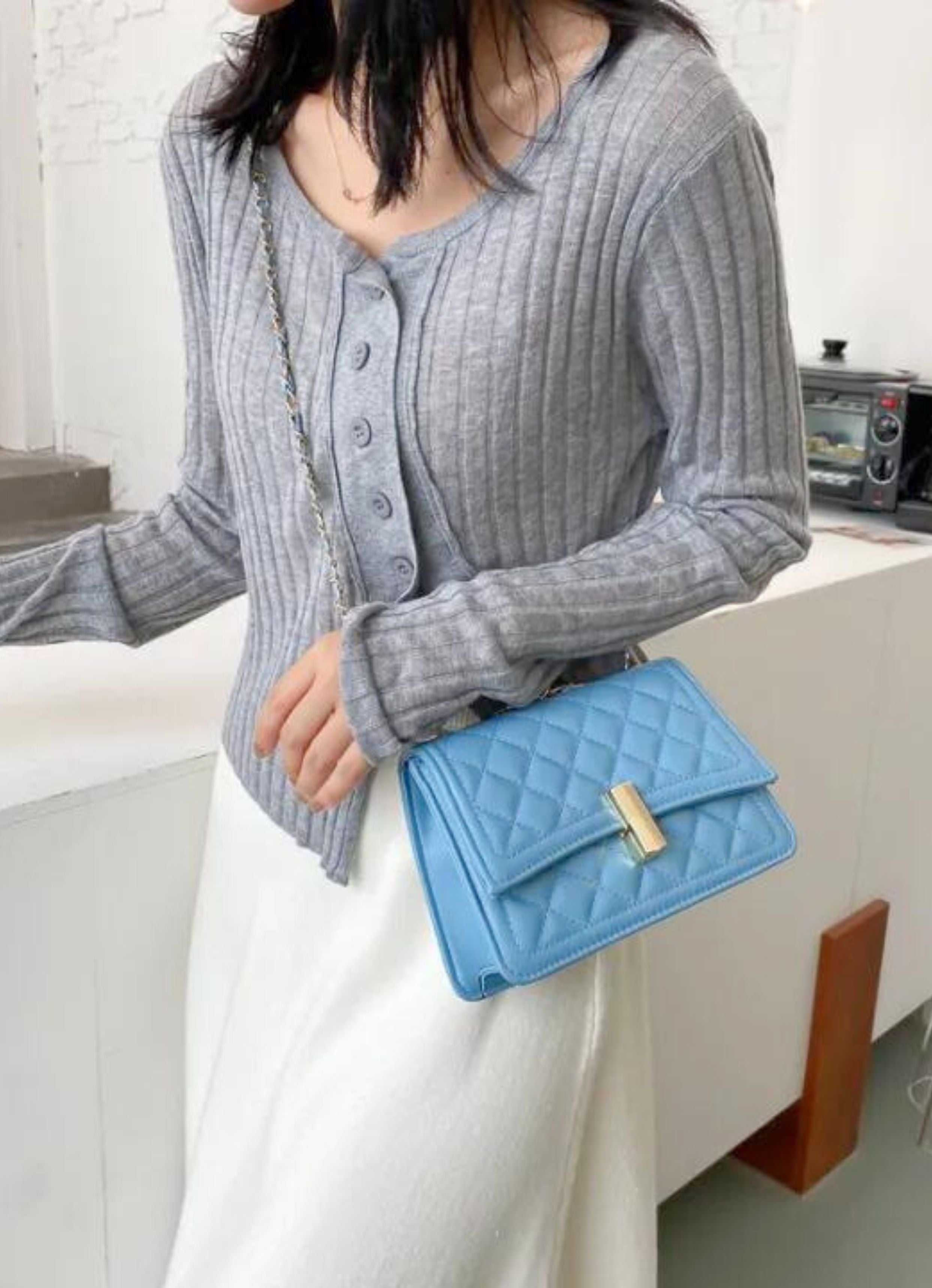 Lattice Pattern Blue Bag