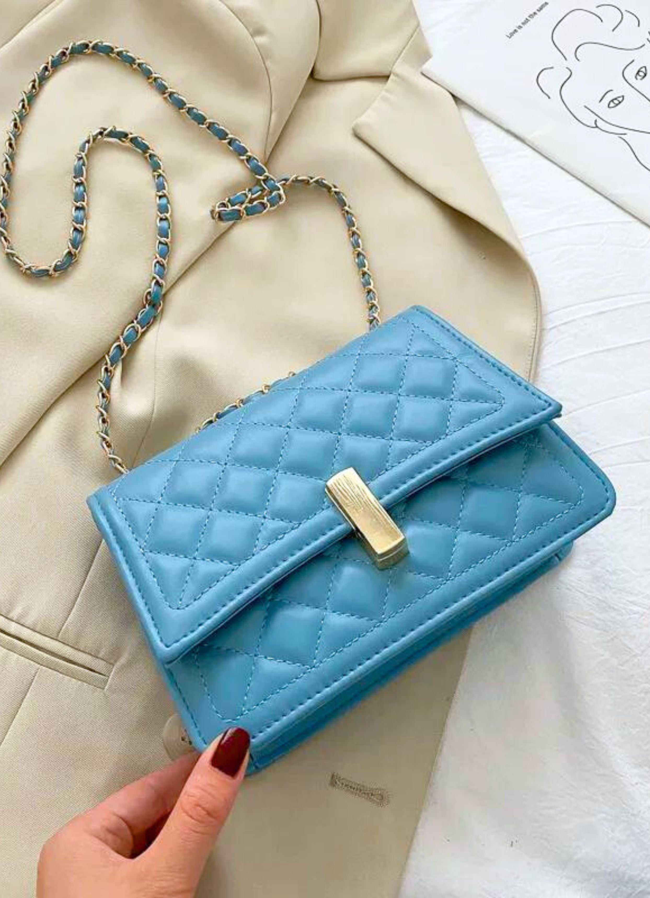 Lattice Pattern Blue Bag