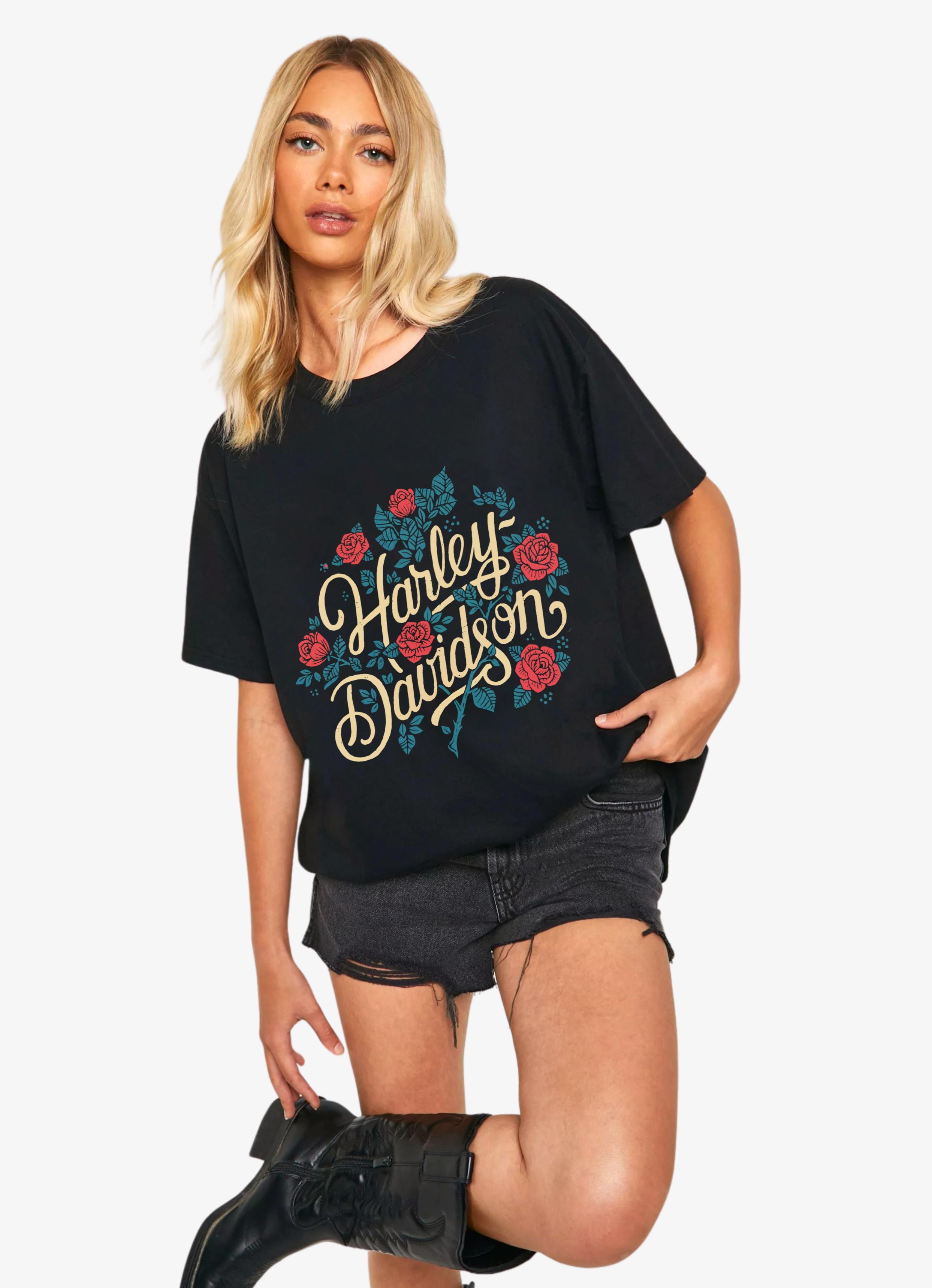 Harley Floral Black Oversized Tshirt