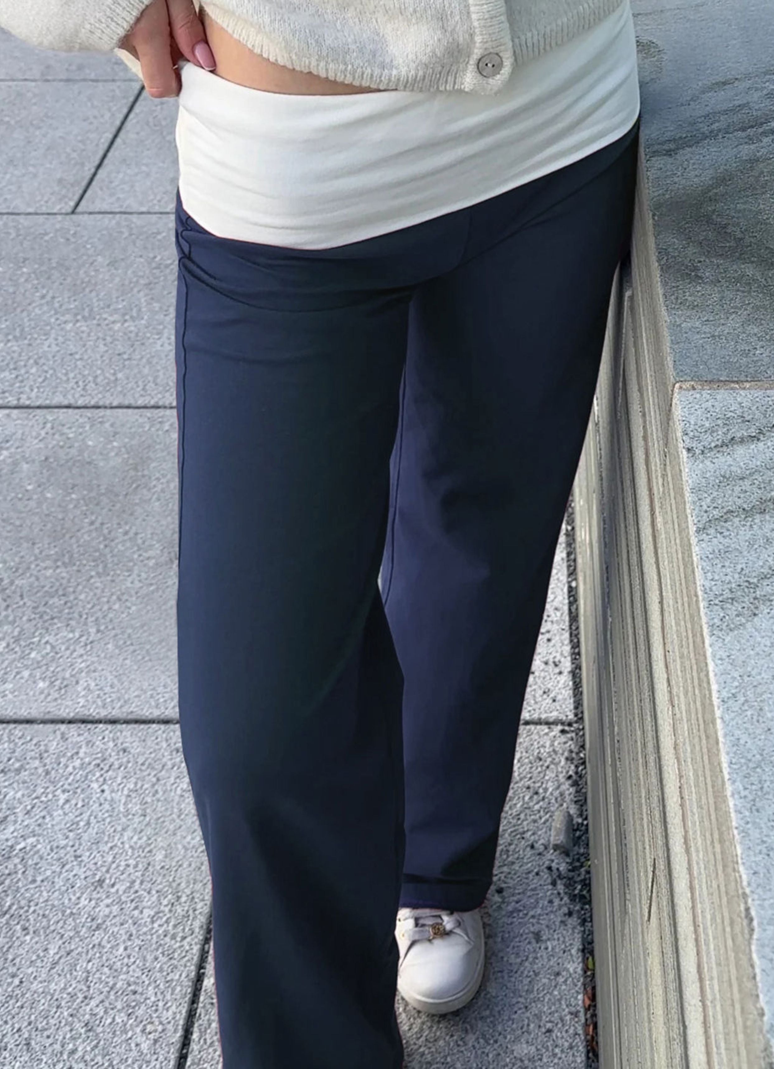 Foldover Flare Pants - Navy