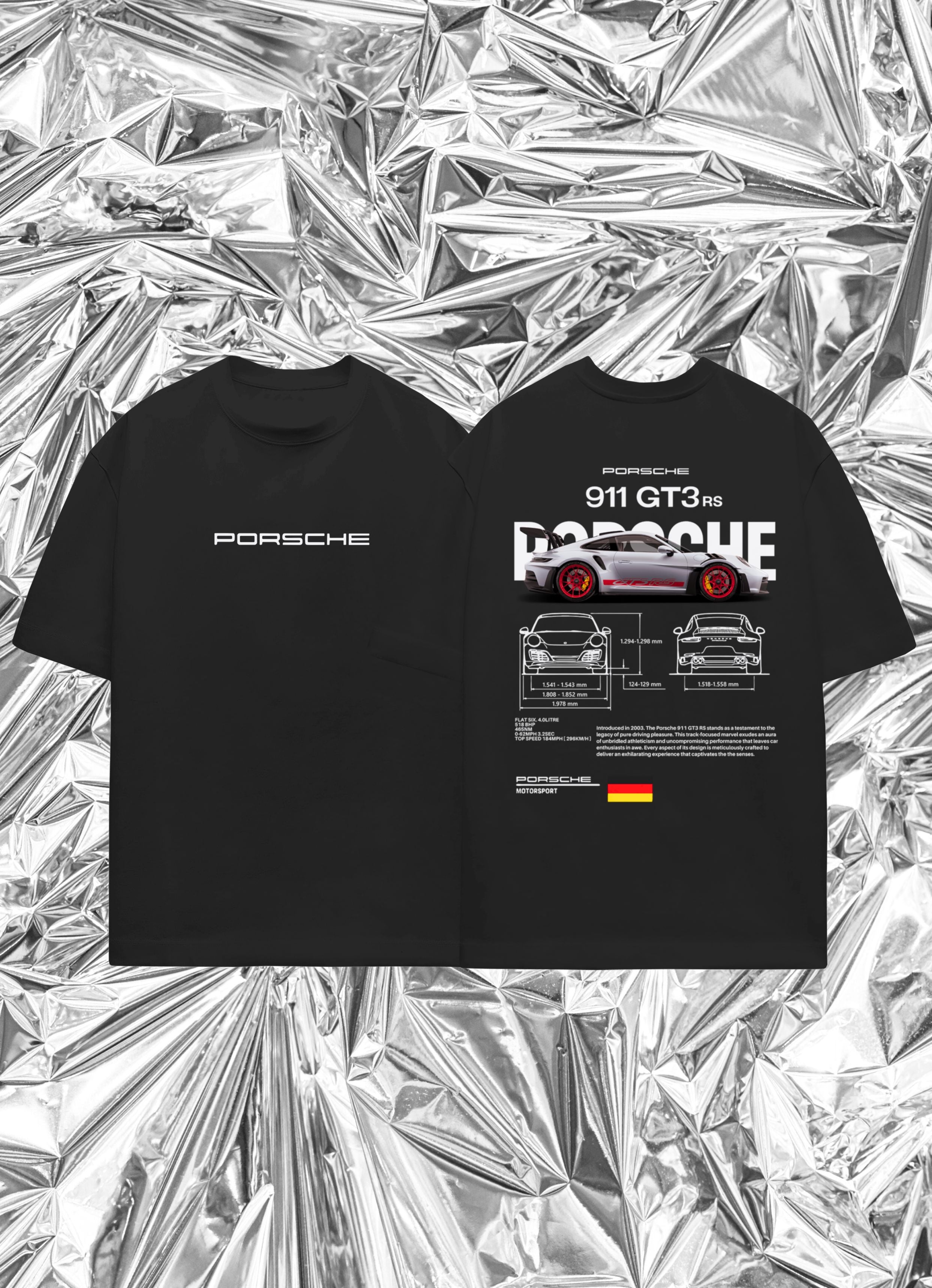 Porsche 911 GT3 Black Oversized Tshirt unisex