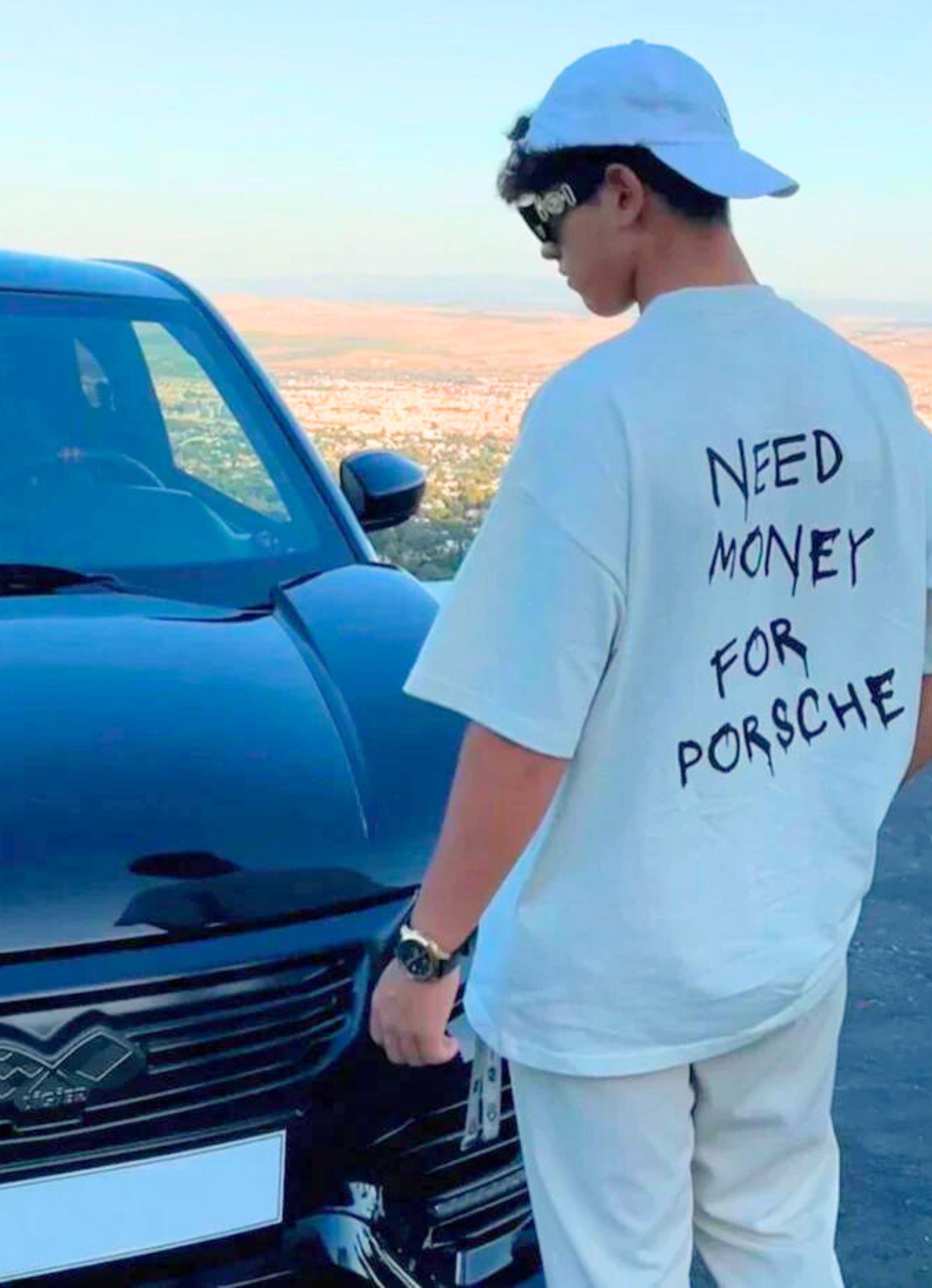 Need Money For Porsche White Back Oversized T-Shirt