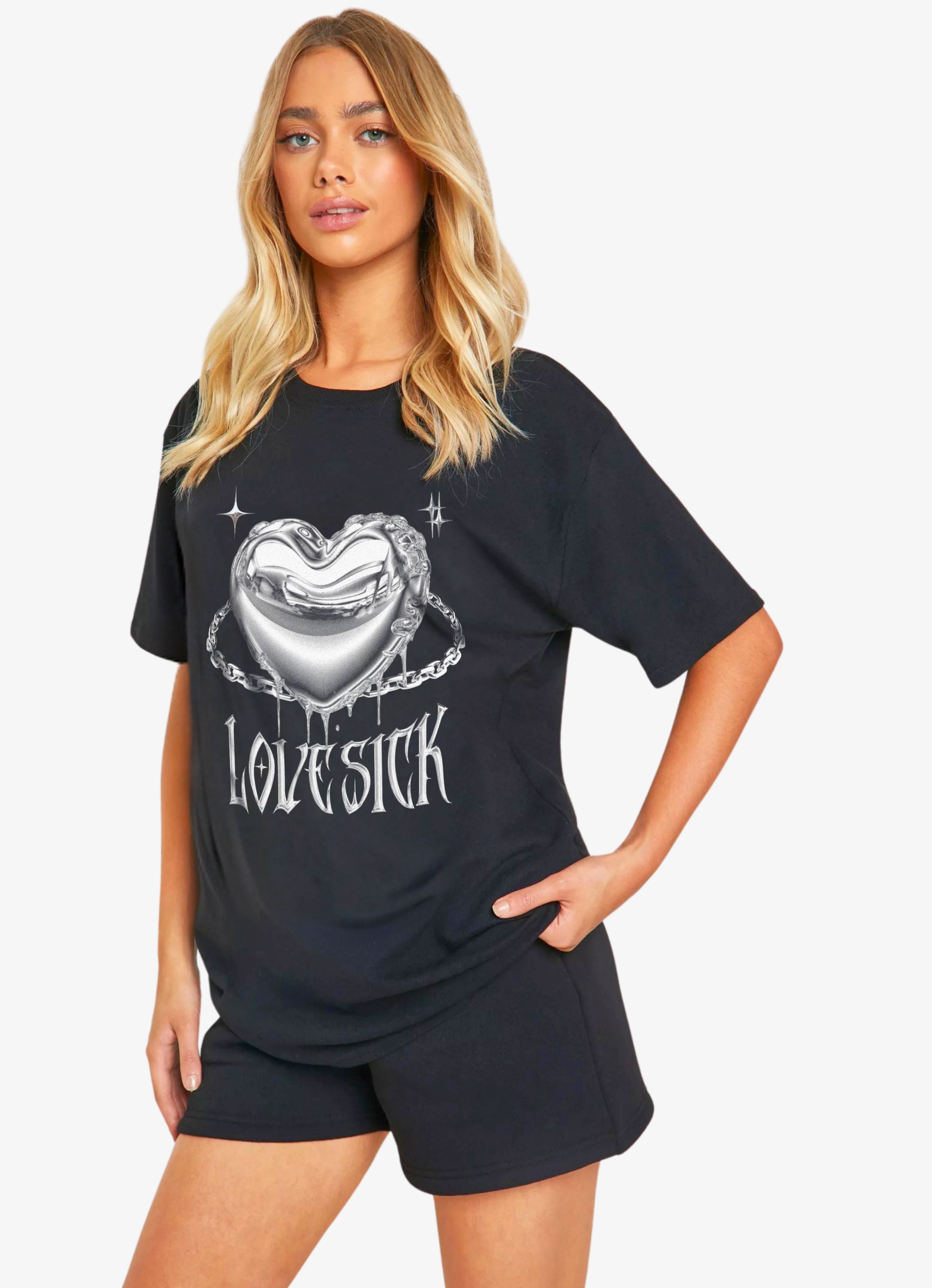 Y2K Lovesick Black Oversized Tshirt