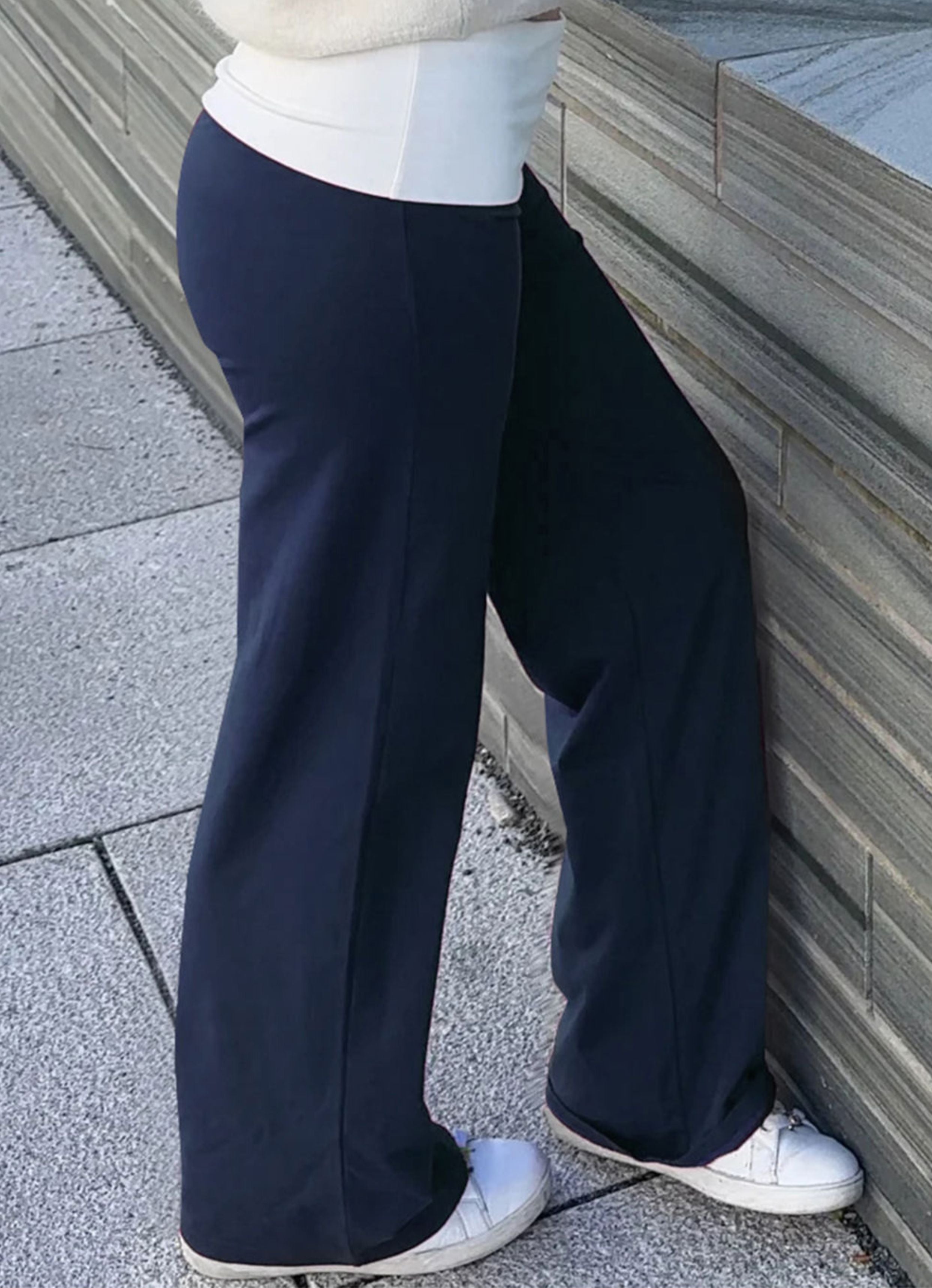 Foldover Flare Pants - Navy