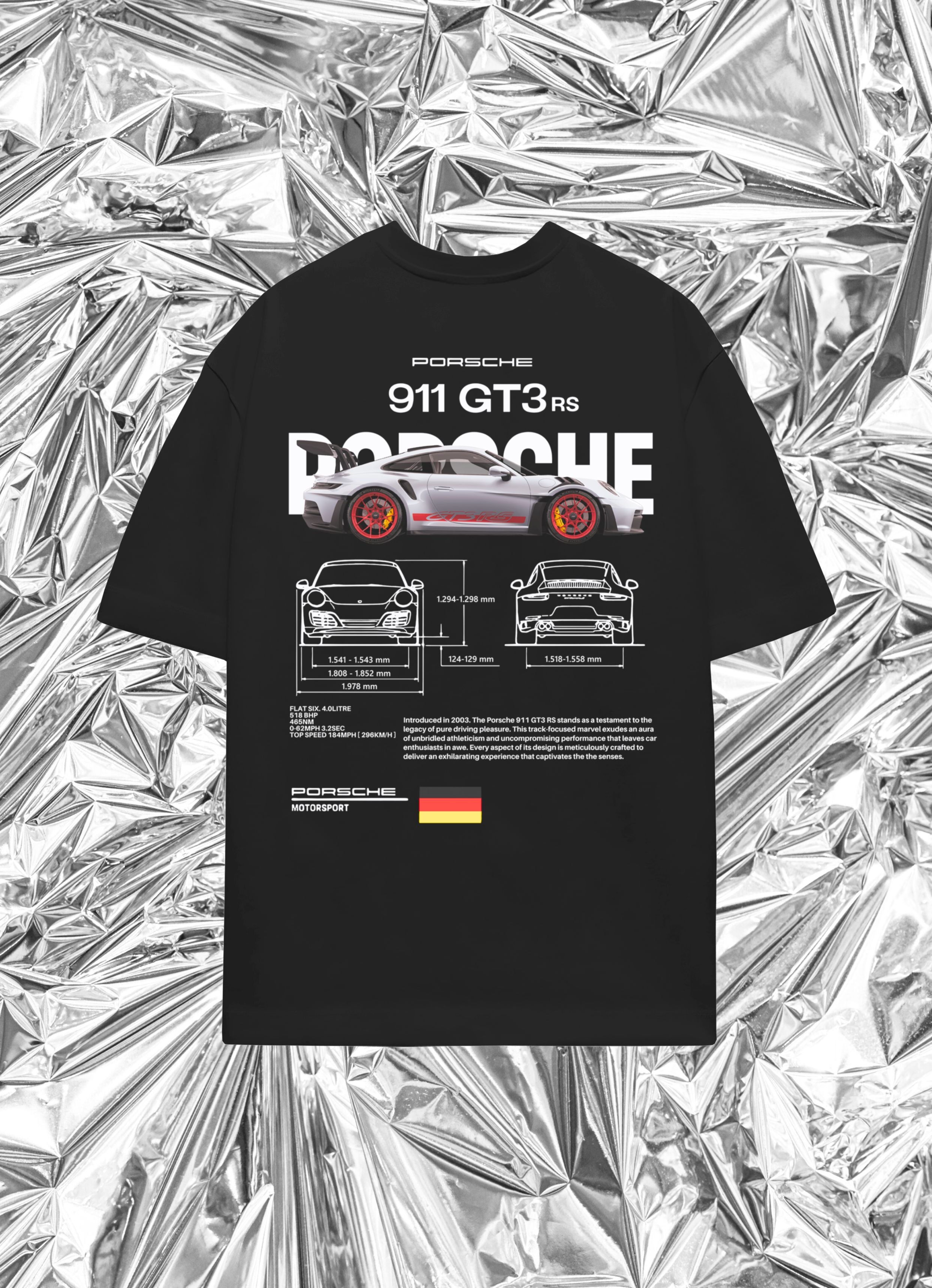 Porsche 911 GT3 Black Oversized Tshirt unisex