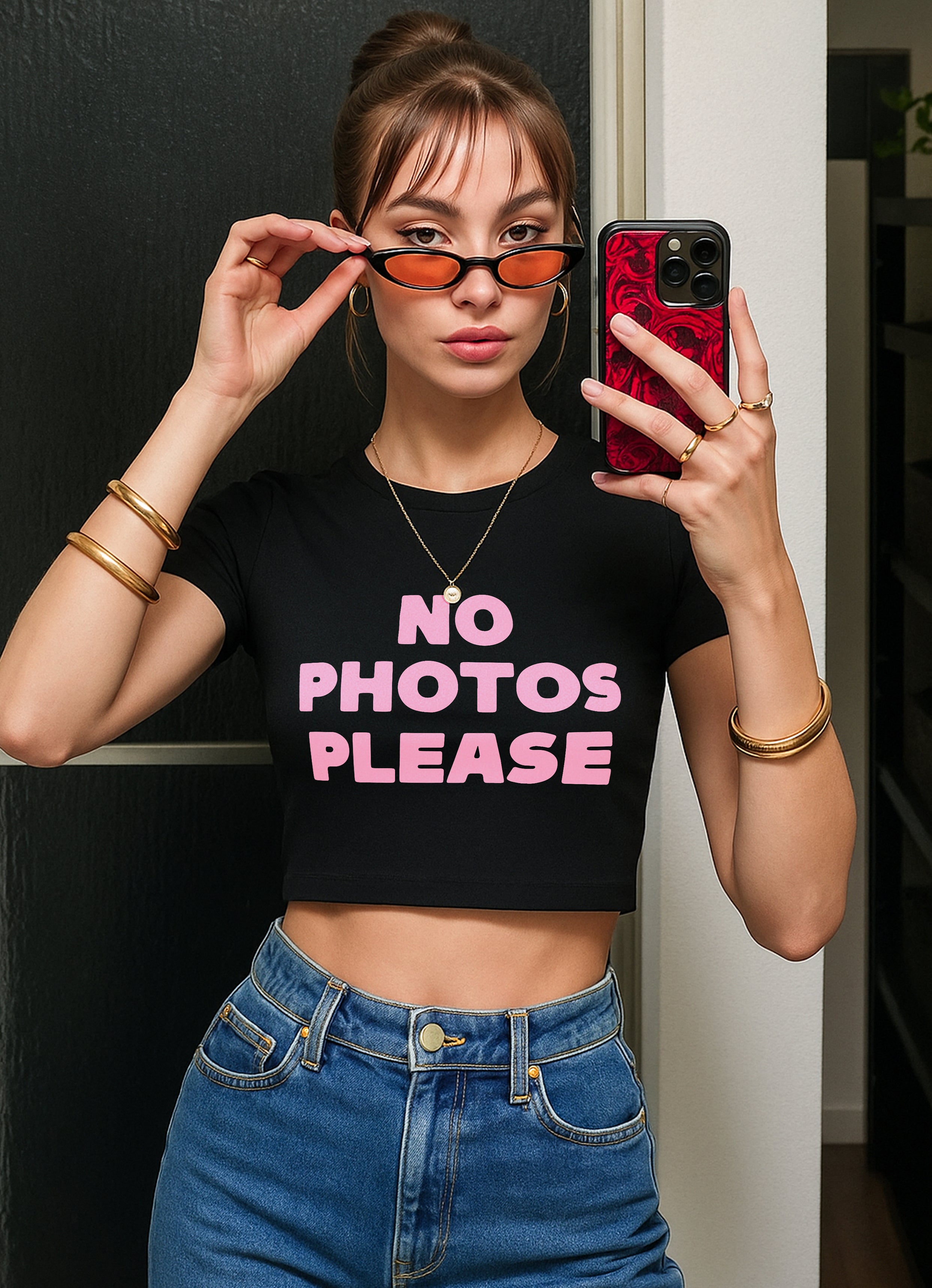 No Photos Please Crop Top