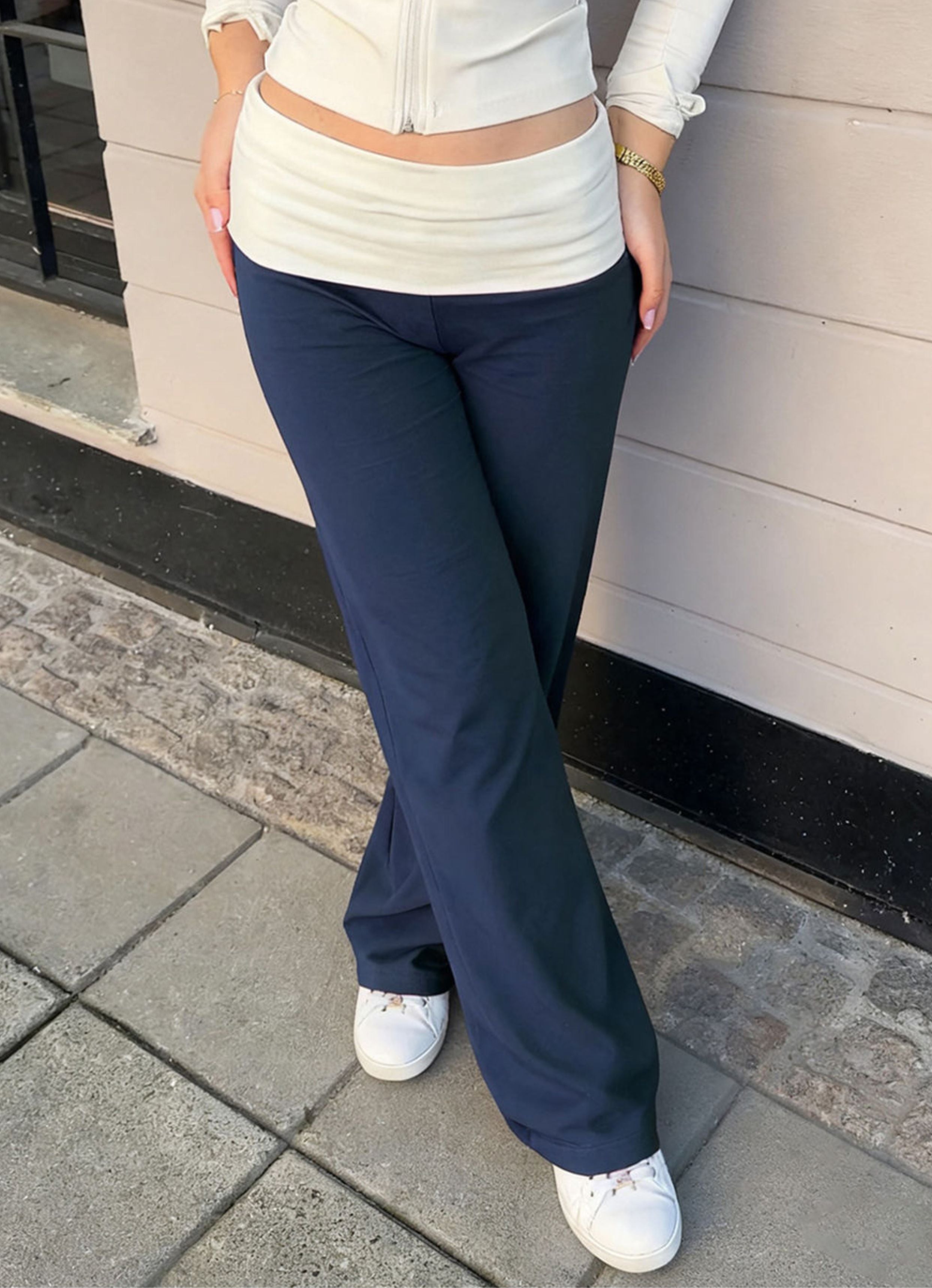 Foldover Flare Pants - Navy