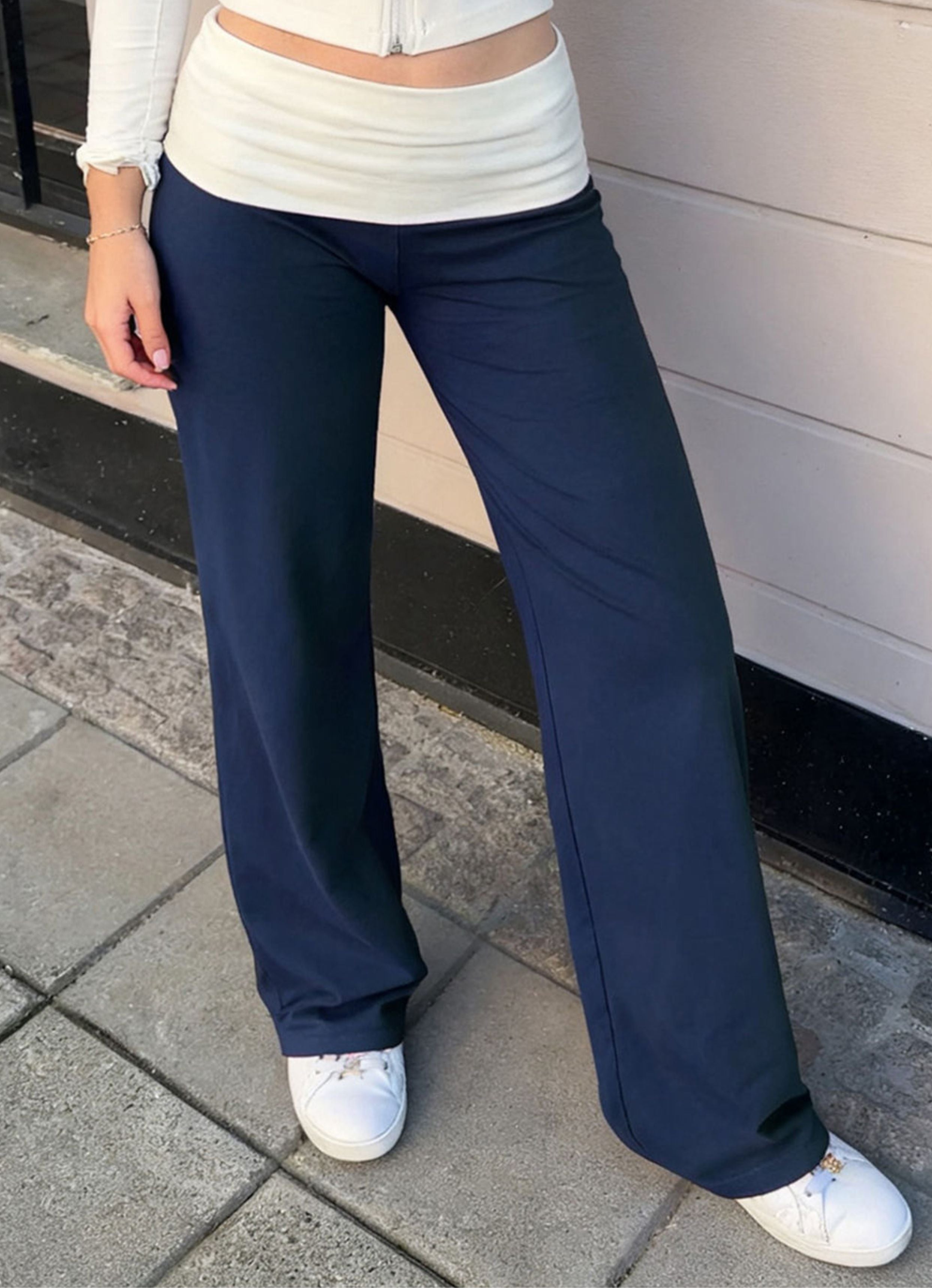 Foldover Flare Pants - Navy