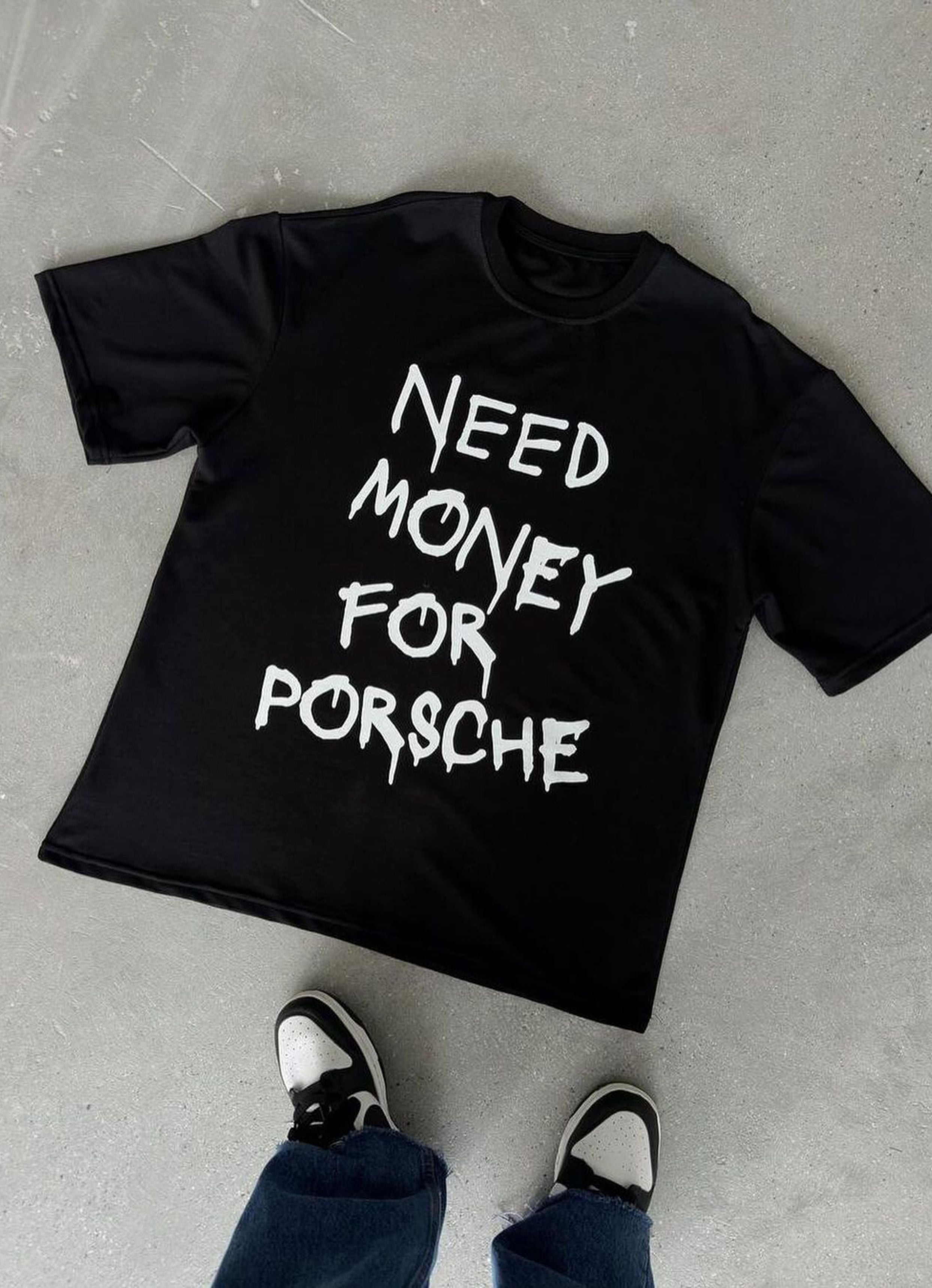 Need Money For Porsche Black Oversized T-Shirt
