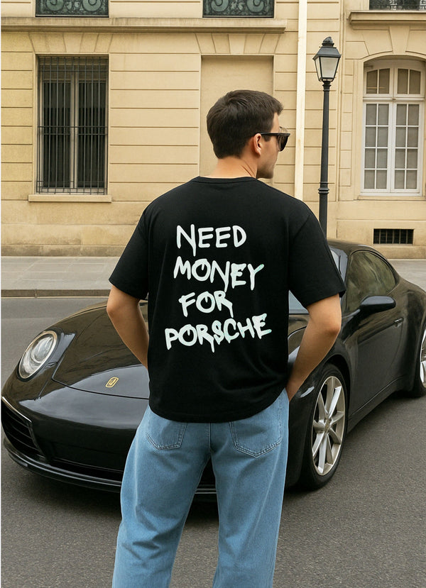Need Money For Porsche Black Oversized T-Shirt