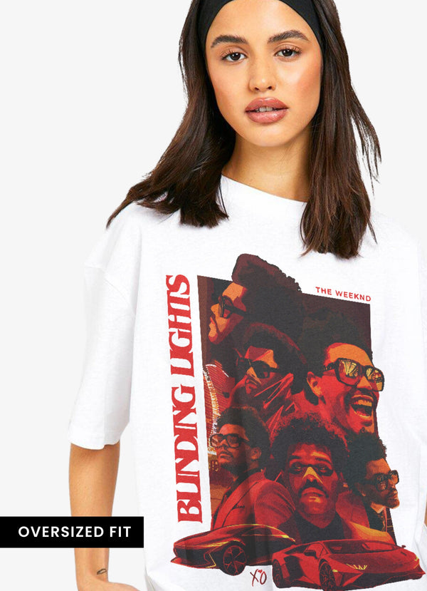 Weeknd Blinding Lights White Oversized Tshirt