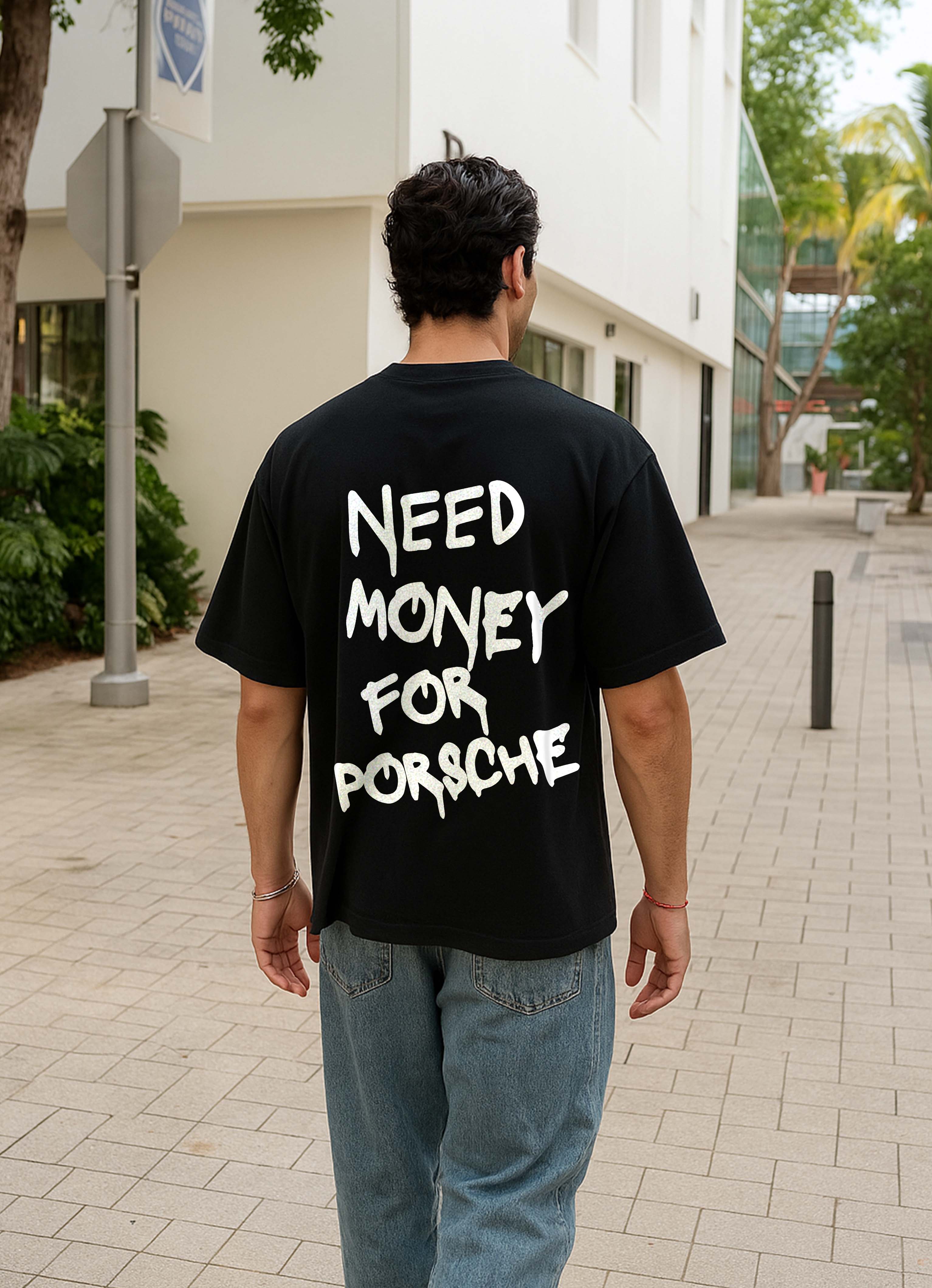 Need Money For Porsche Black Oversized T-Shirt