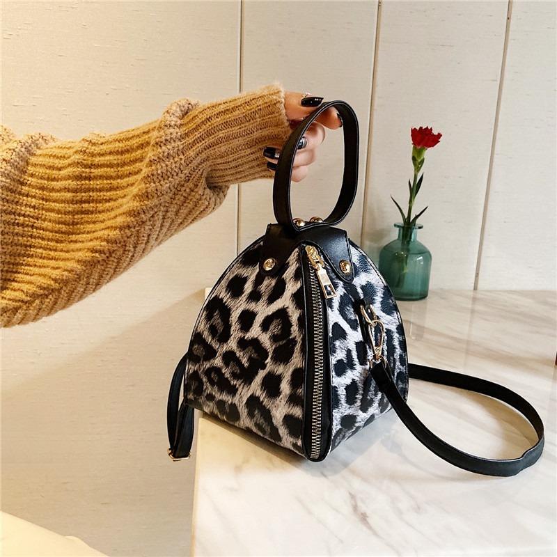 Luxury Triangle Black Leopard Mini Shoulder Bag