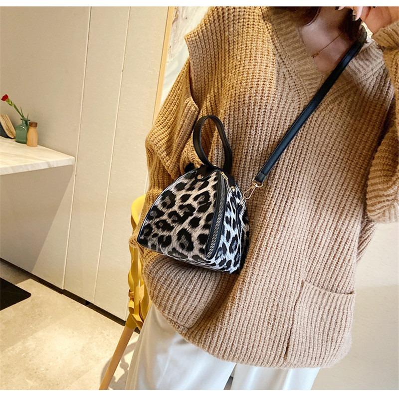 Luxury Triangle Black Leopard Mini Shoulder Bag