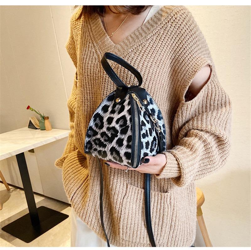 Luxury Triangle Black Leopard Mini Shoulder Bag